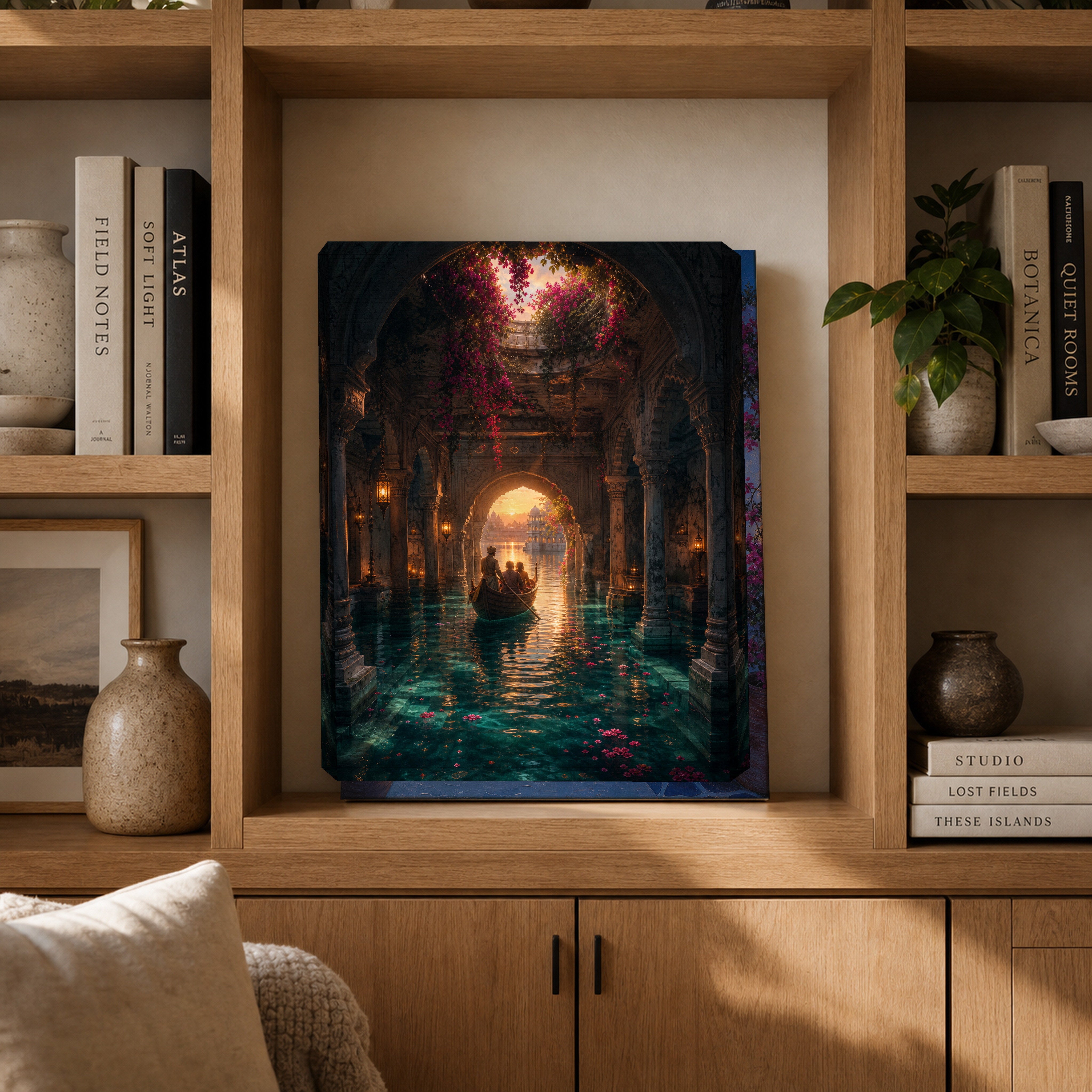 Udaipur Hidden Cistern Lagoon canvas gallery shelf mockup by Seji Art