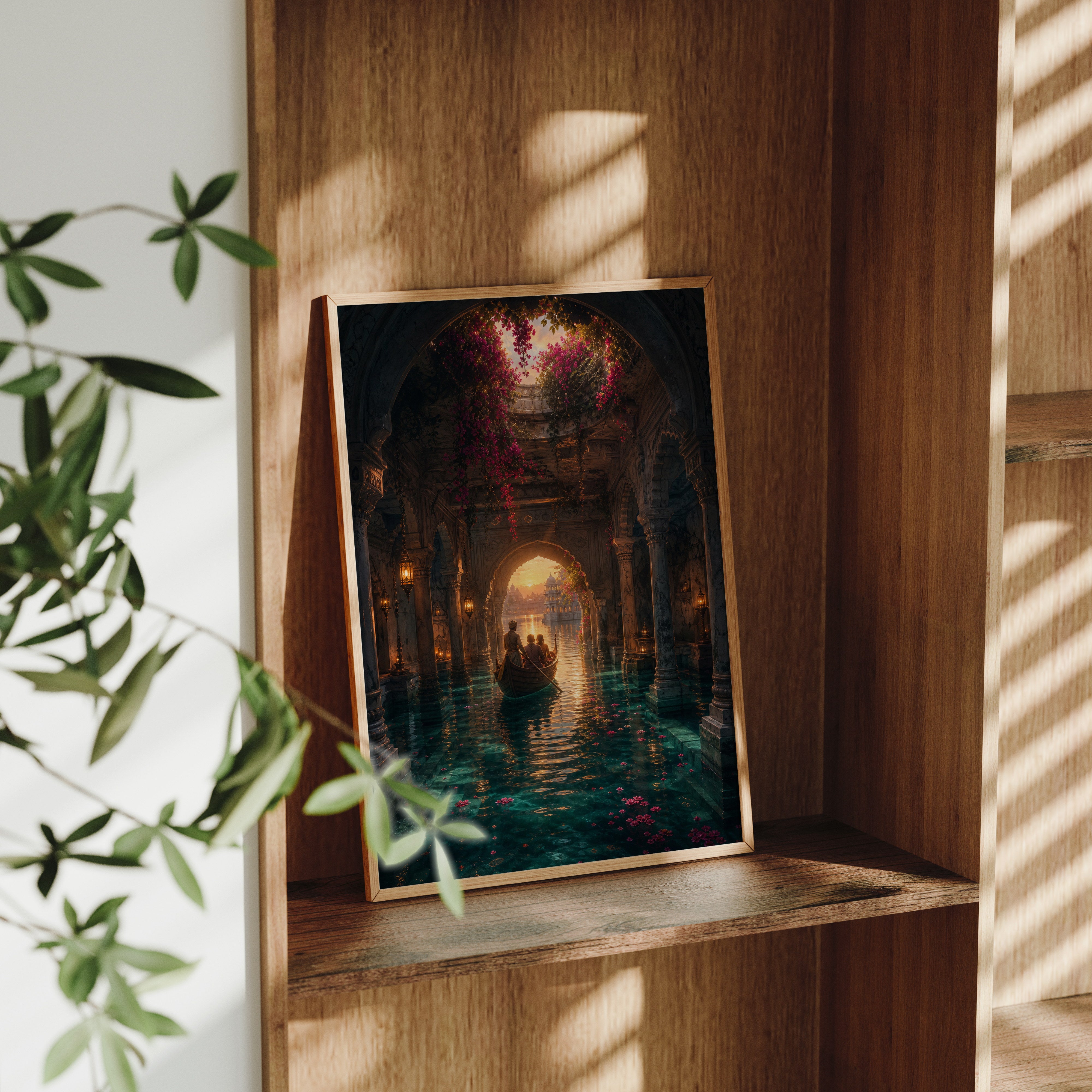 Udaipur Hidden Cistern Lagoon poster framed room mockup by Seji Art