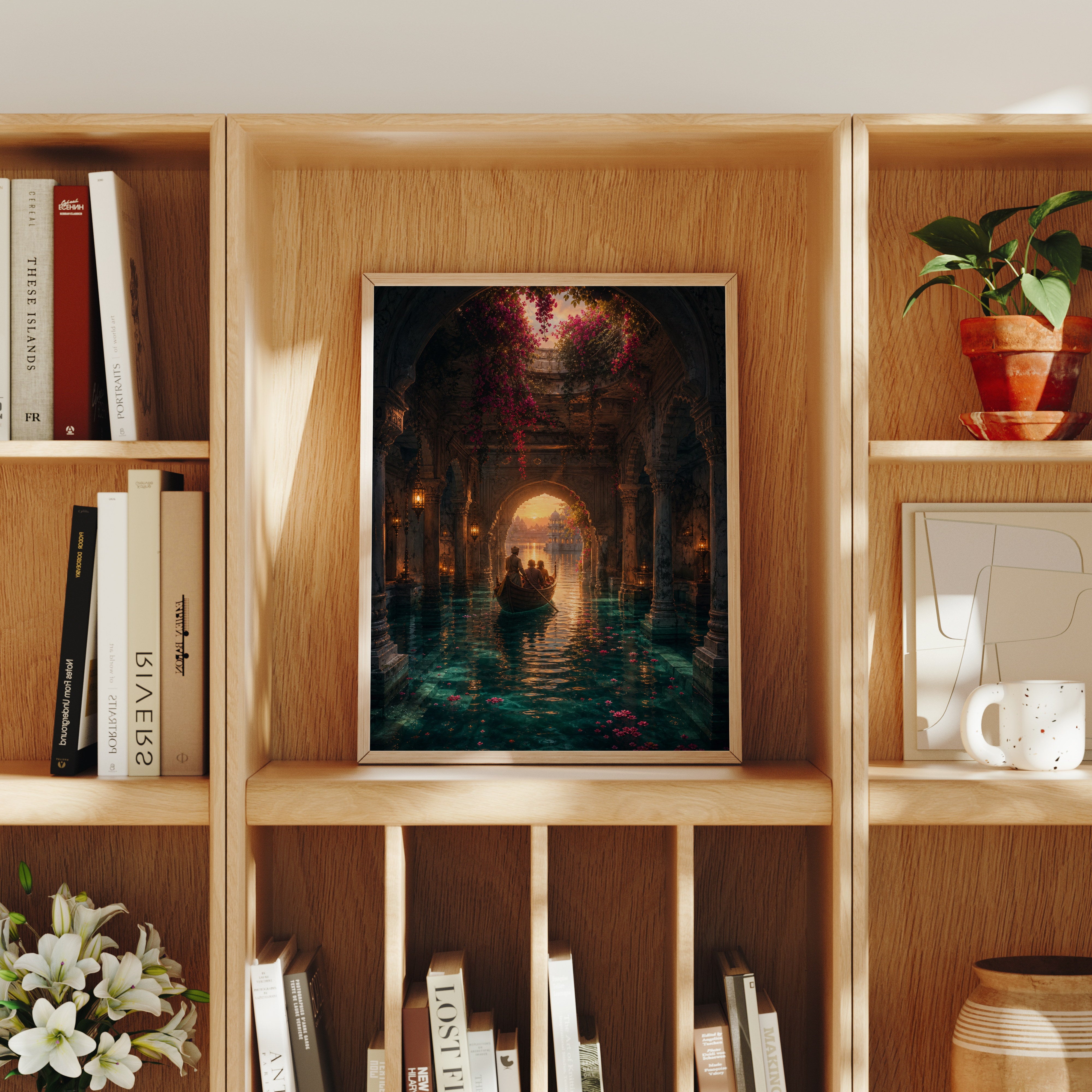 Udaipur Hidden Cistern Lagoon poster home decor mockup by Seji Art