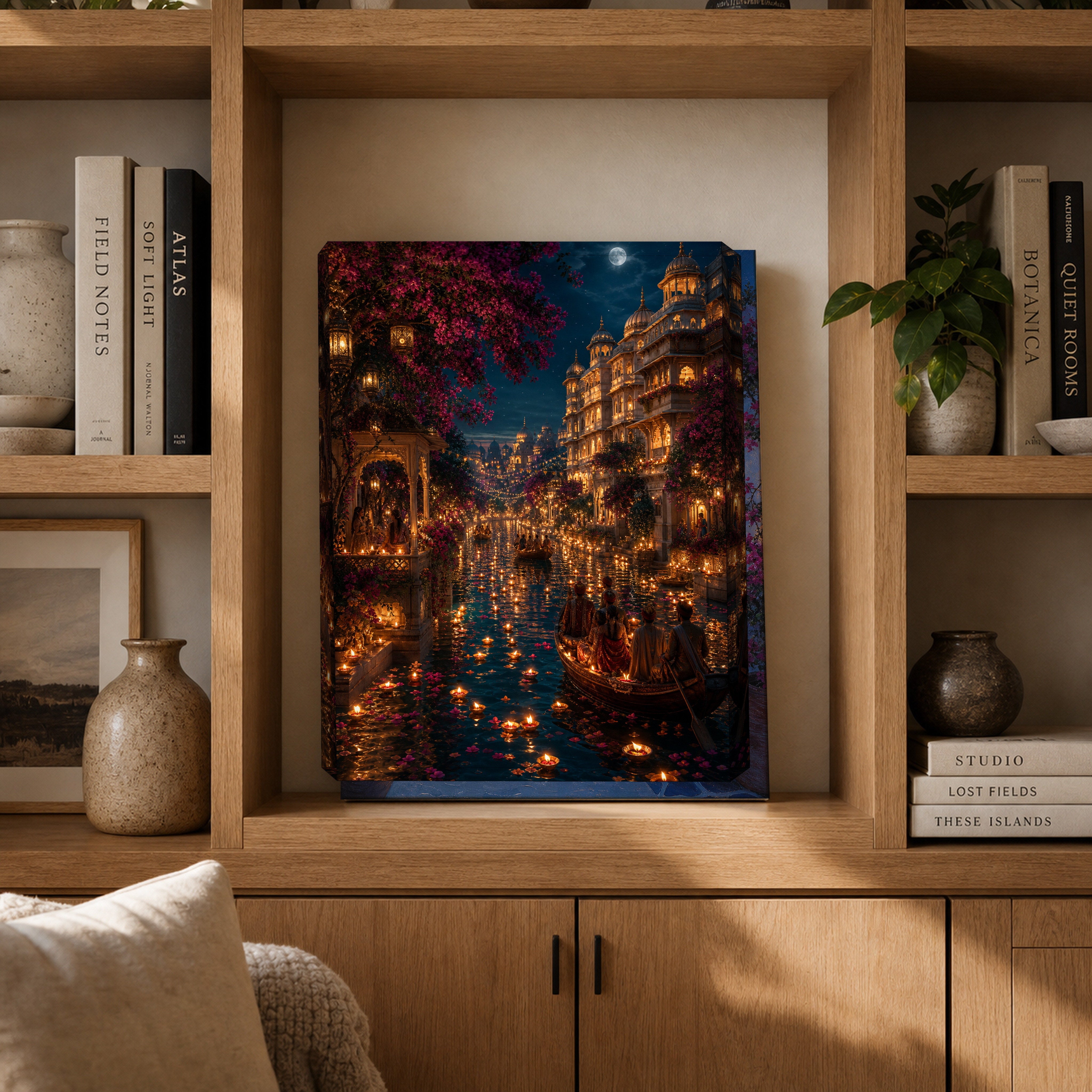 Udaipur Lantern Festival Night canvas gallery shelf mockup by Seji Art