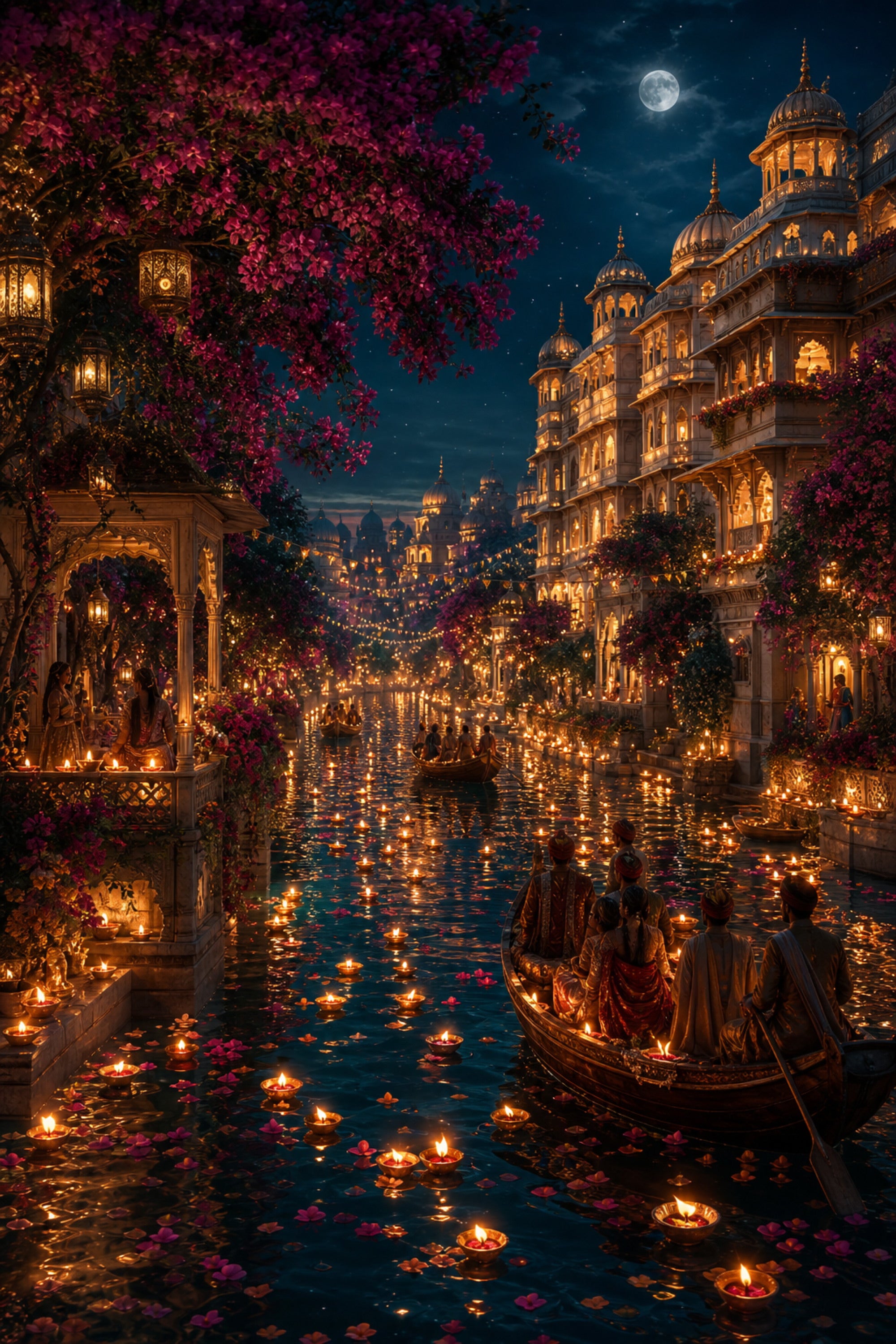 Udaipur Lantern Festival Night poster print preview by Seji Art