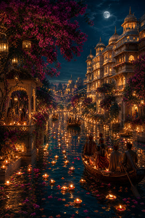 Udaipur Lantern Festival Night Wall Art Print