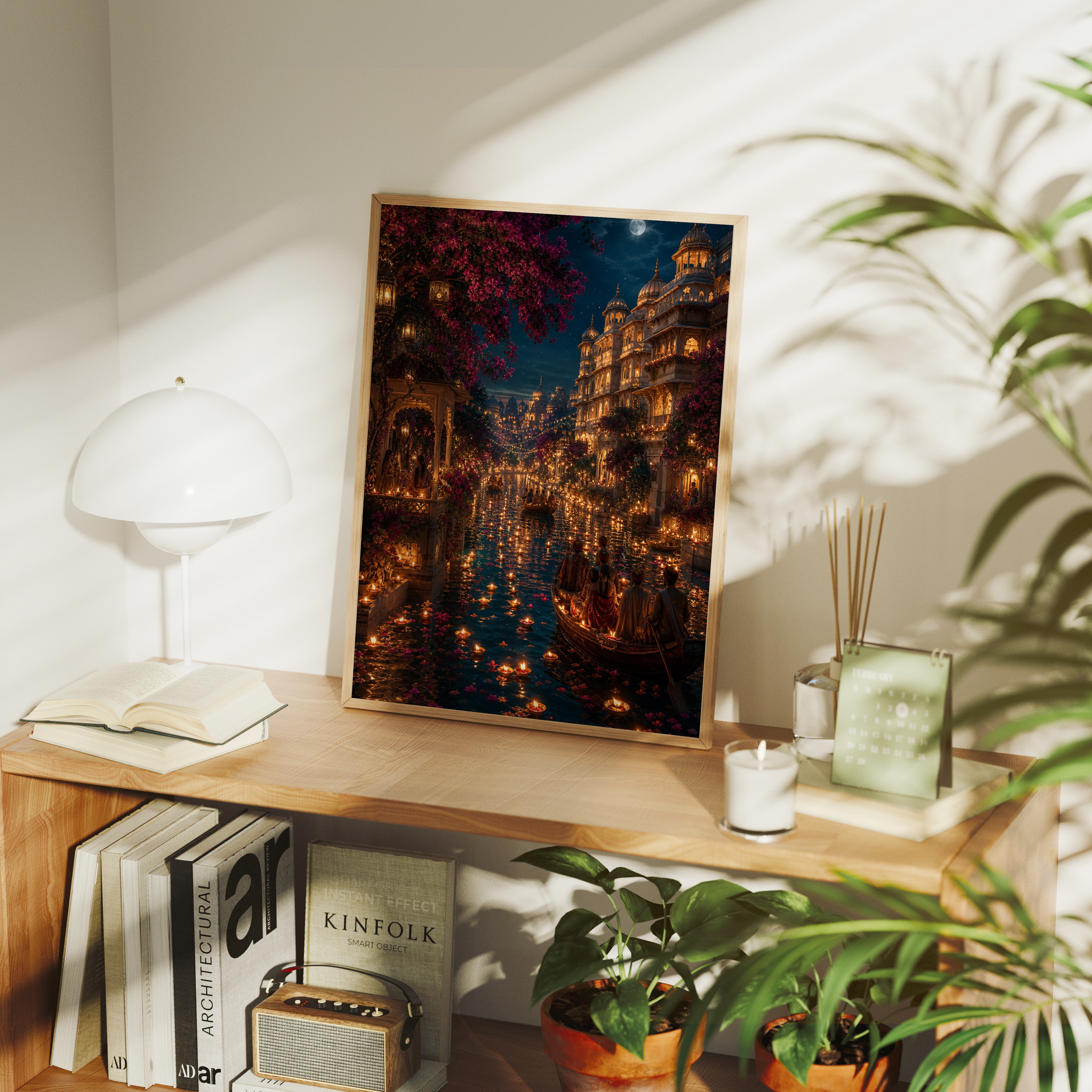 Udaipur Lantern Festival Night poster gallery shelf mockup by Seji Art