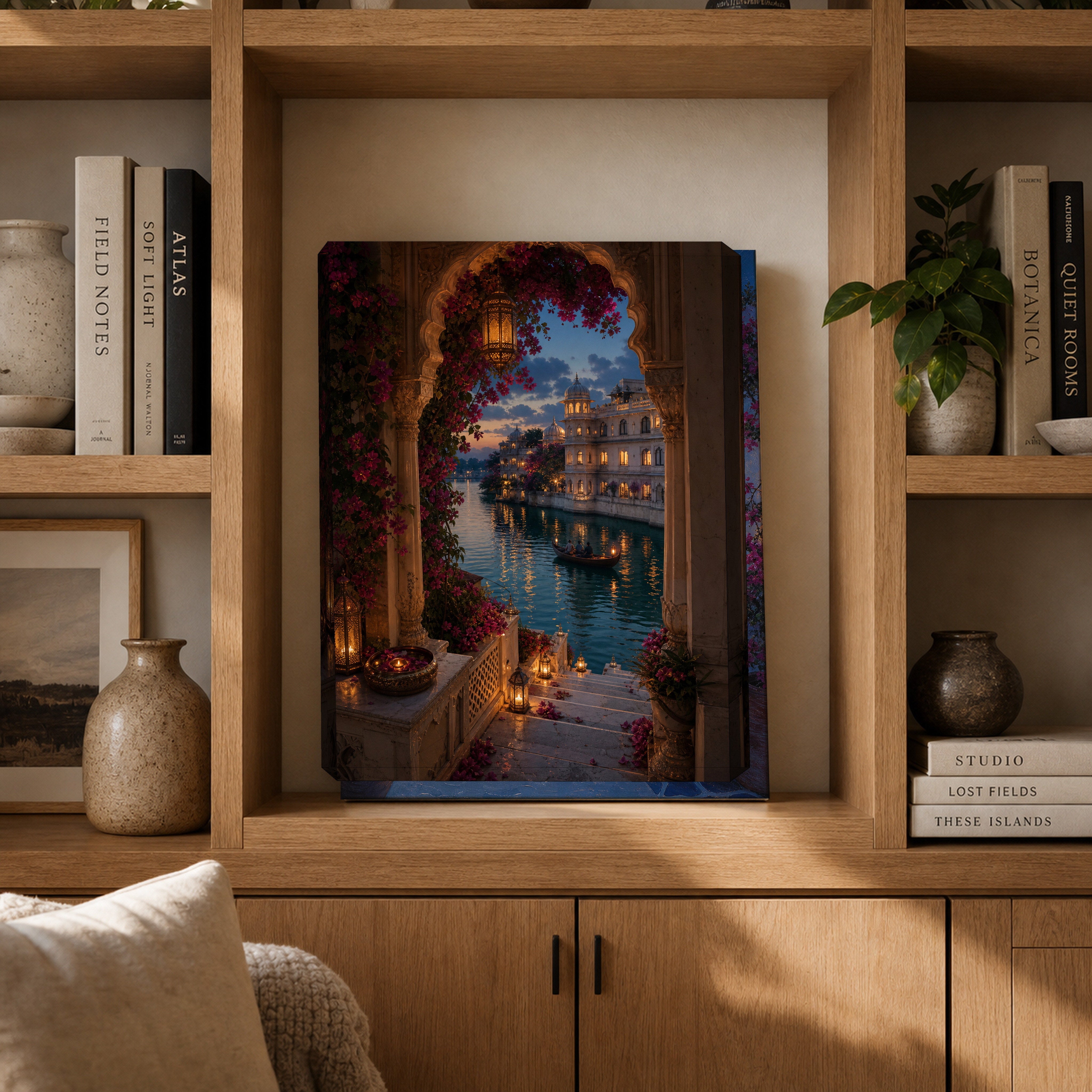 Udaipur Lantern Terrace Archway canvas gallery shelf mockup by Seji Art