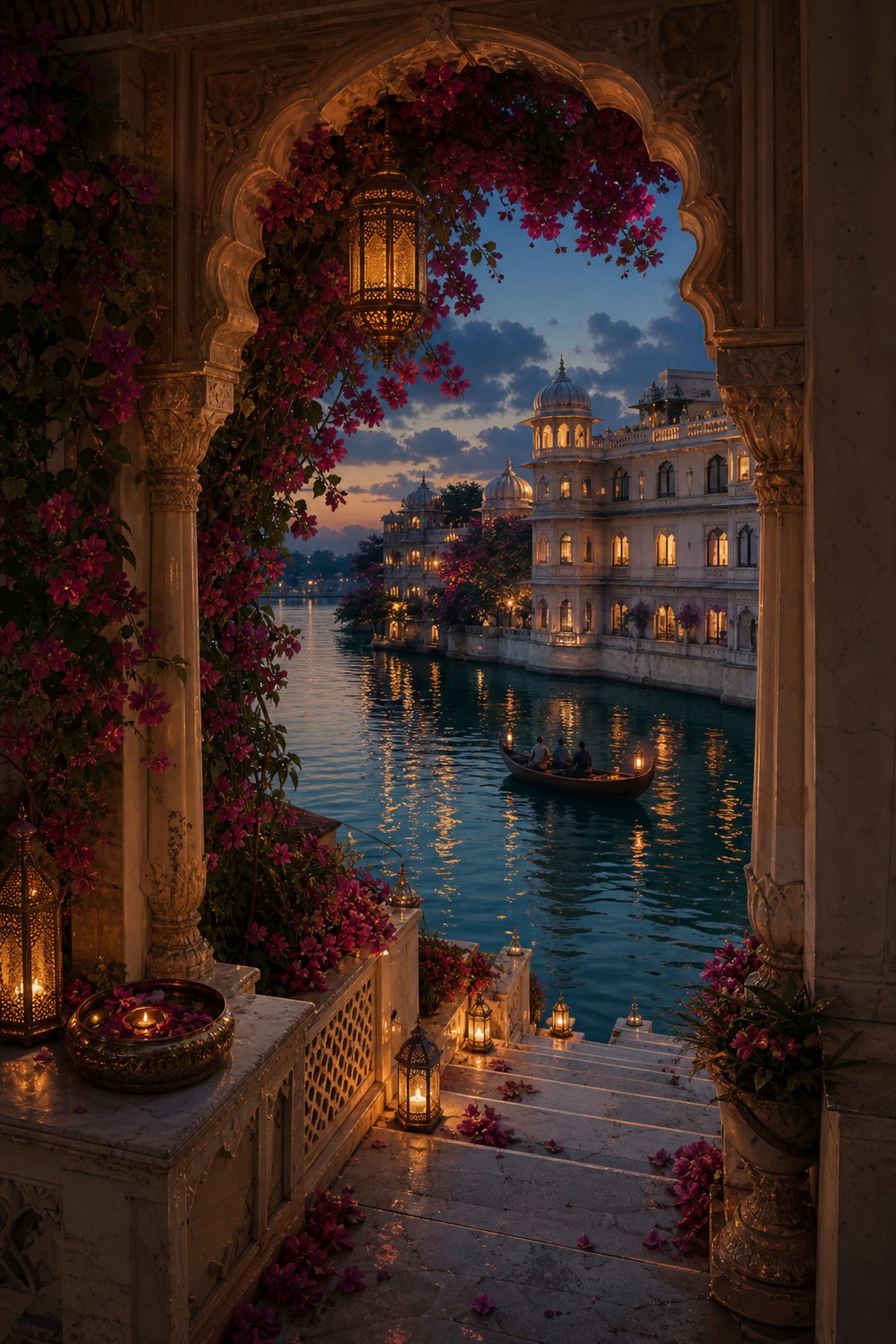 Udaipur Lantern Terrace Archway poster print preview by Seji Art