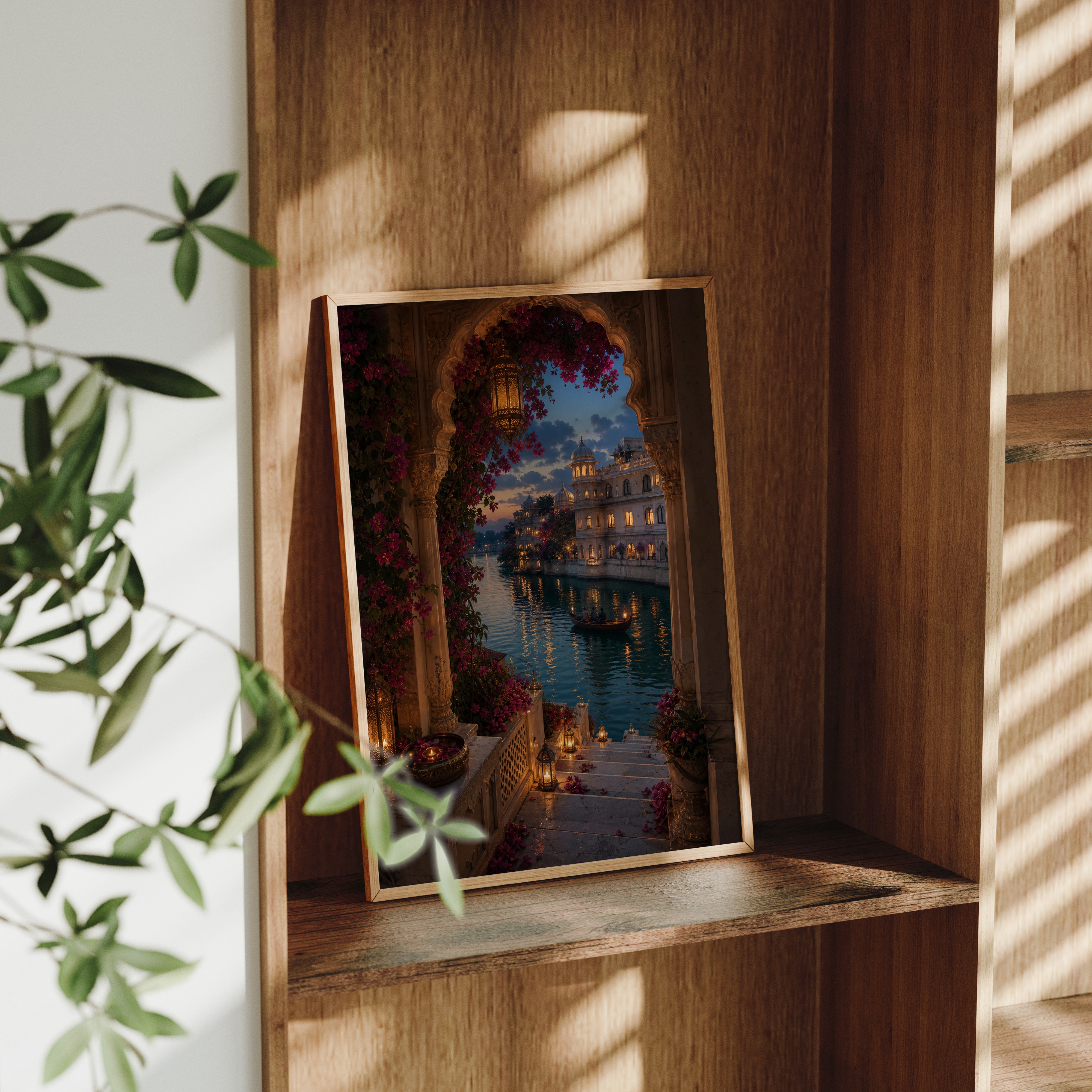 Udaipur Lantern Terrace Archway poster framed room mockup by Seji Art