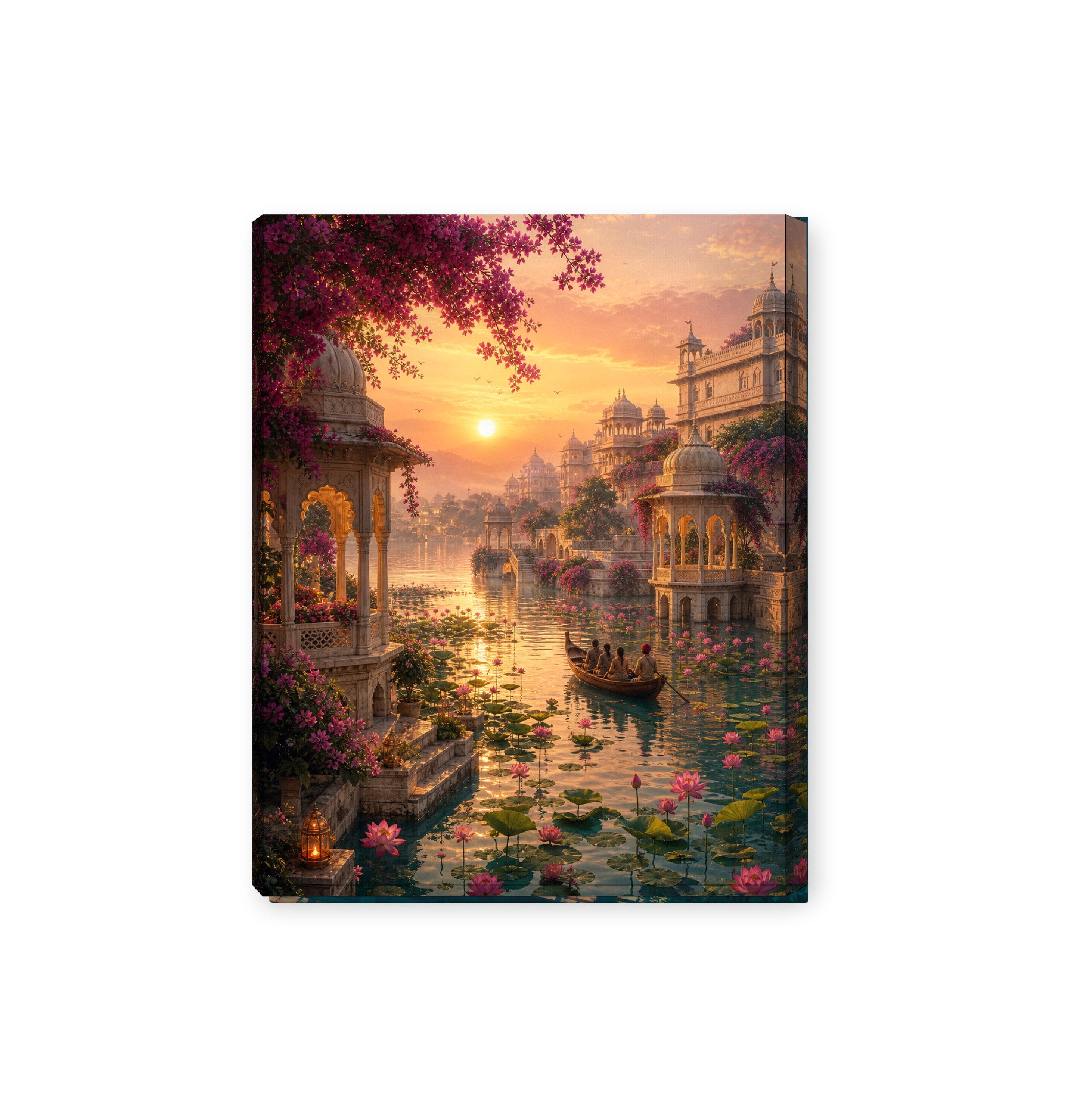 Udaipur Lotus Sunrise Water Garden canvas wall art preview by Seji Art