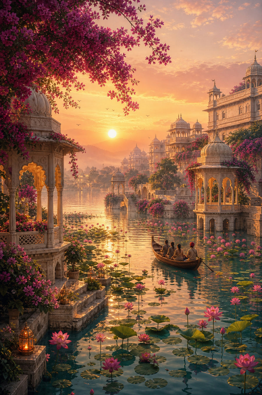 Udaipur Lotus Sunrise Water Garden poster print preview by Seji Art