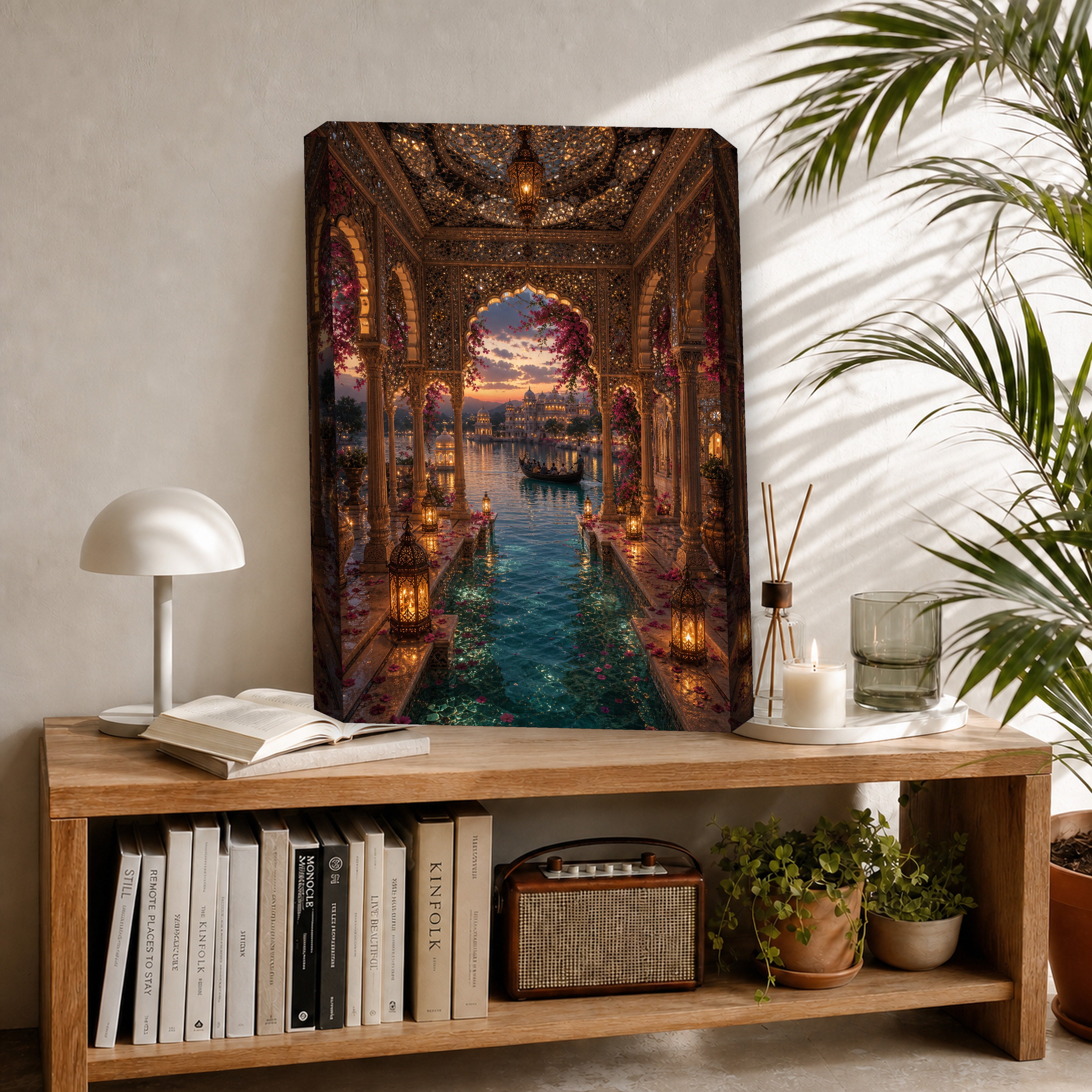 Udaipur Mirror Hall Lagoon canvas room mockup by Seji Art