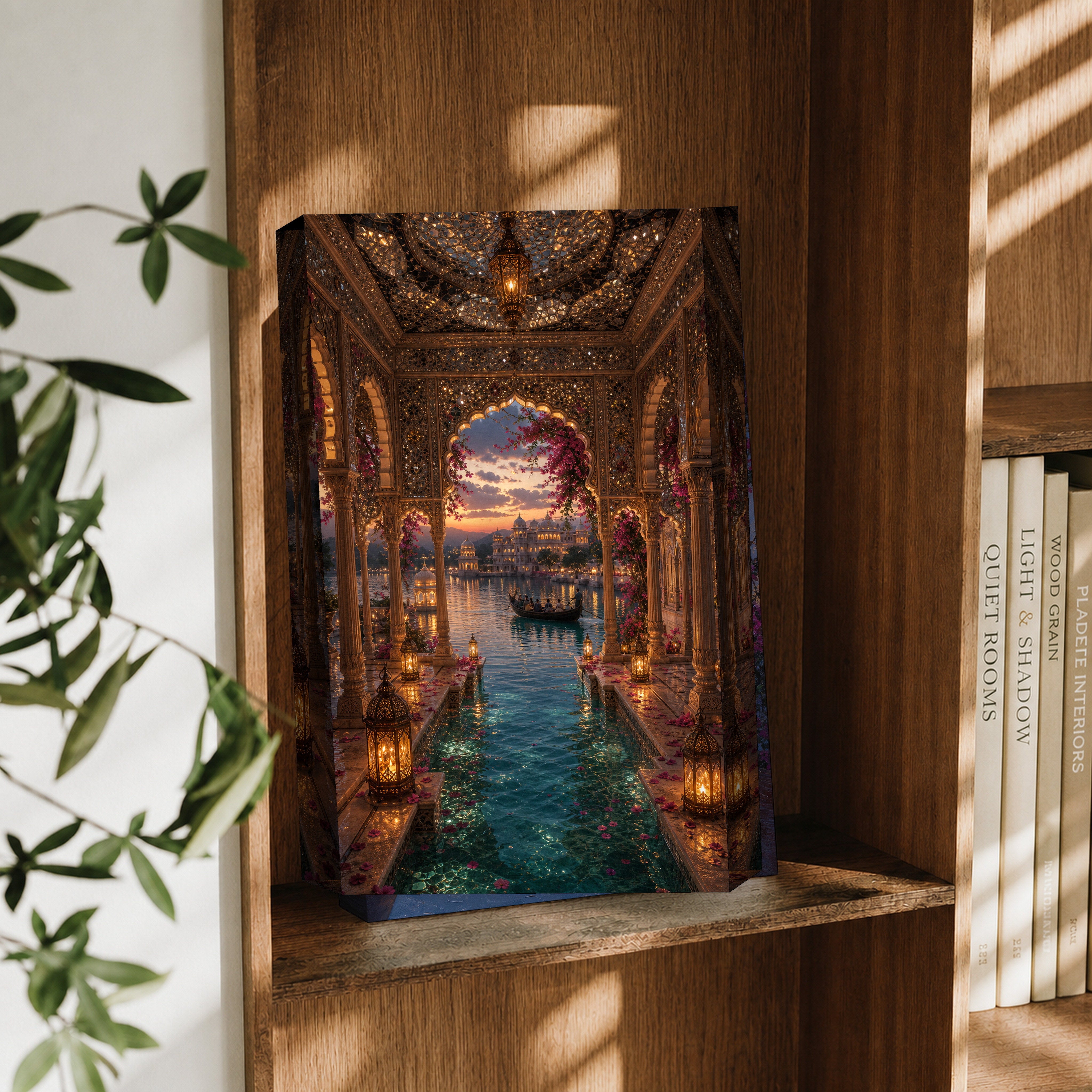 Udaipur Mirror Hall Lagoon canvas wall art decor mockup by Seji Art