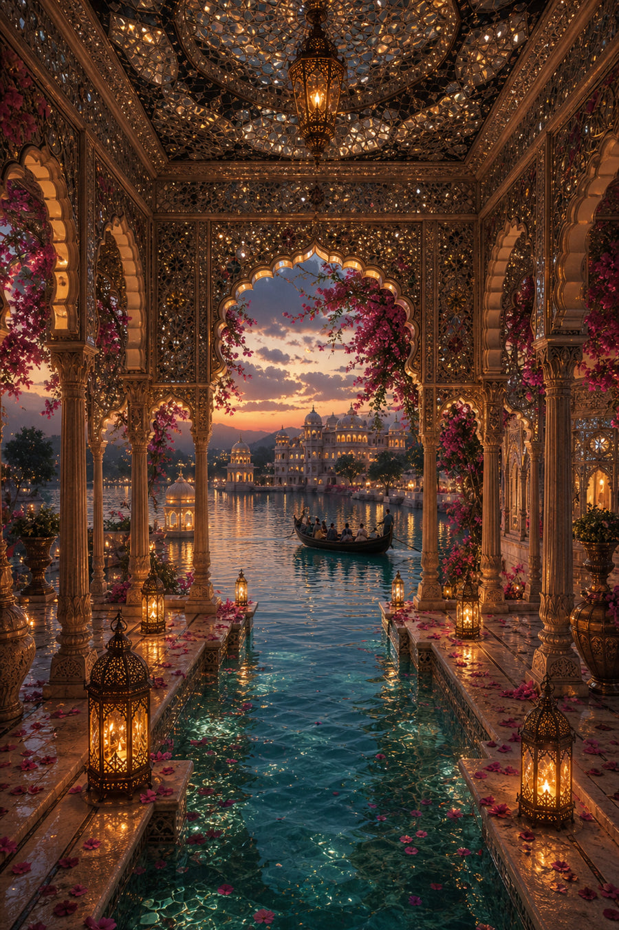 Udaipur Mirror Hall Lagoon poster print preview by Seji Art