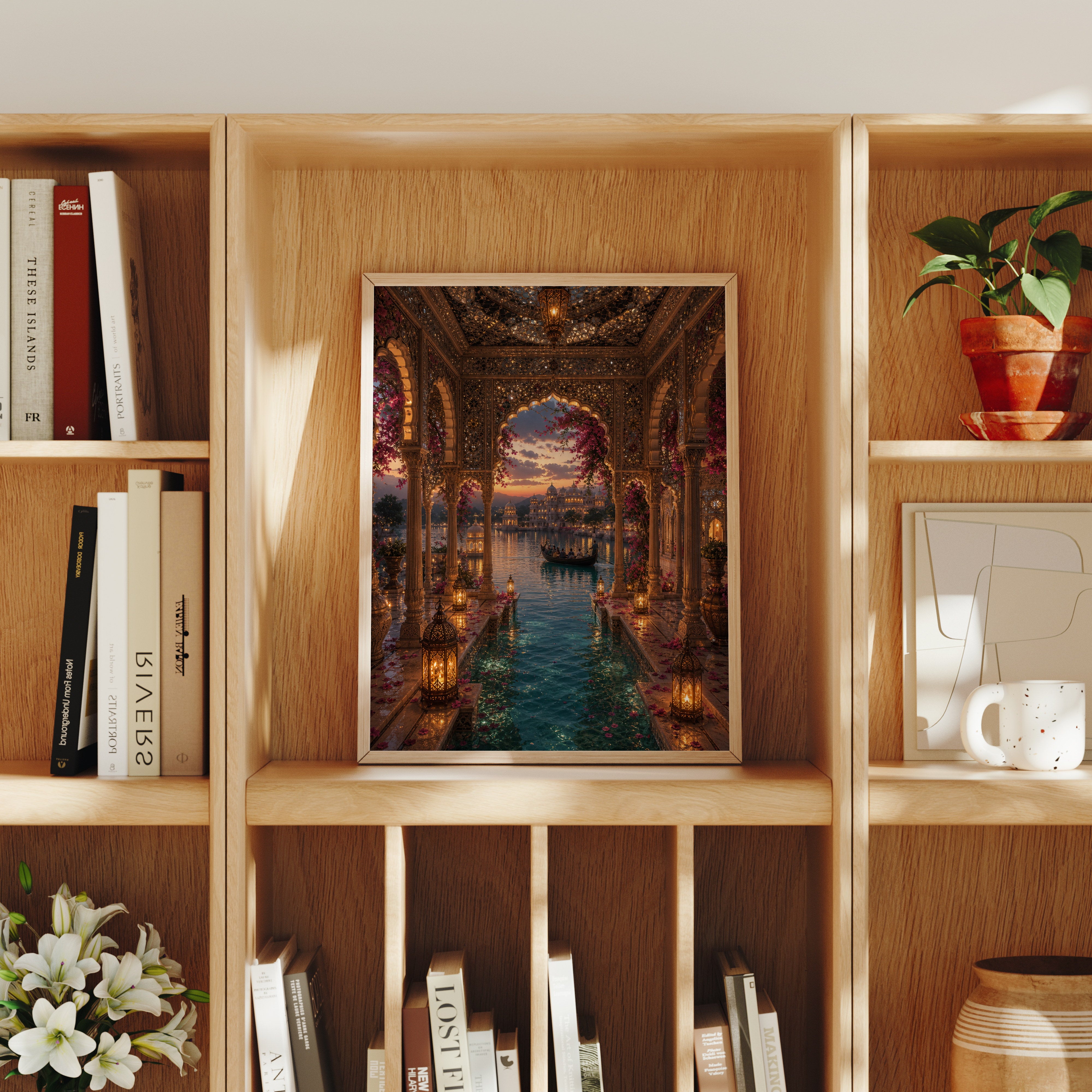 Udaipur Mirror Hall Lagoon poster home decor mockup by Seji Art