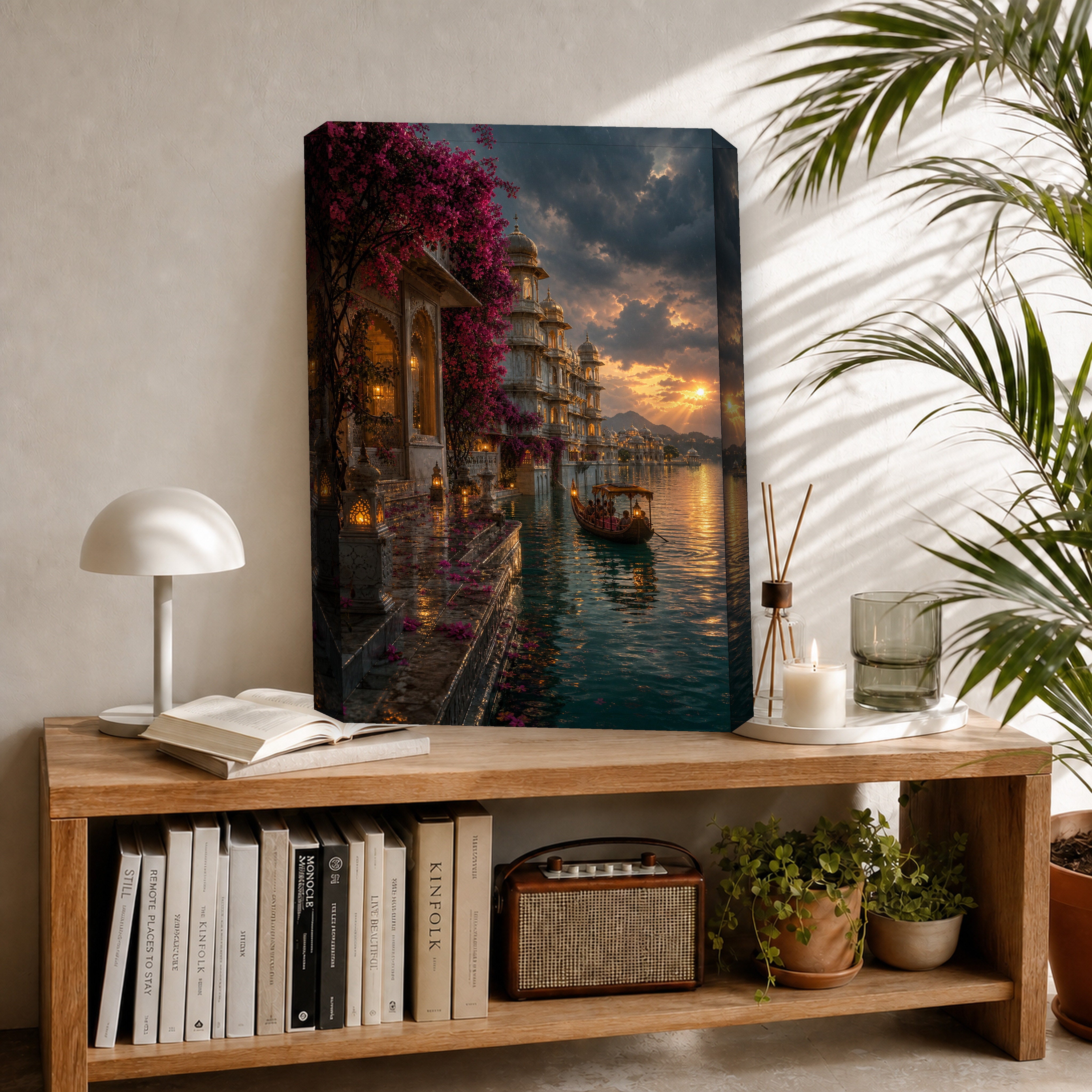 Udaipur Monsoon Evening Palace canvas room mockup by Seji Art
