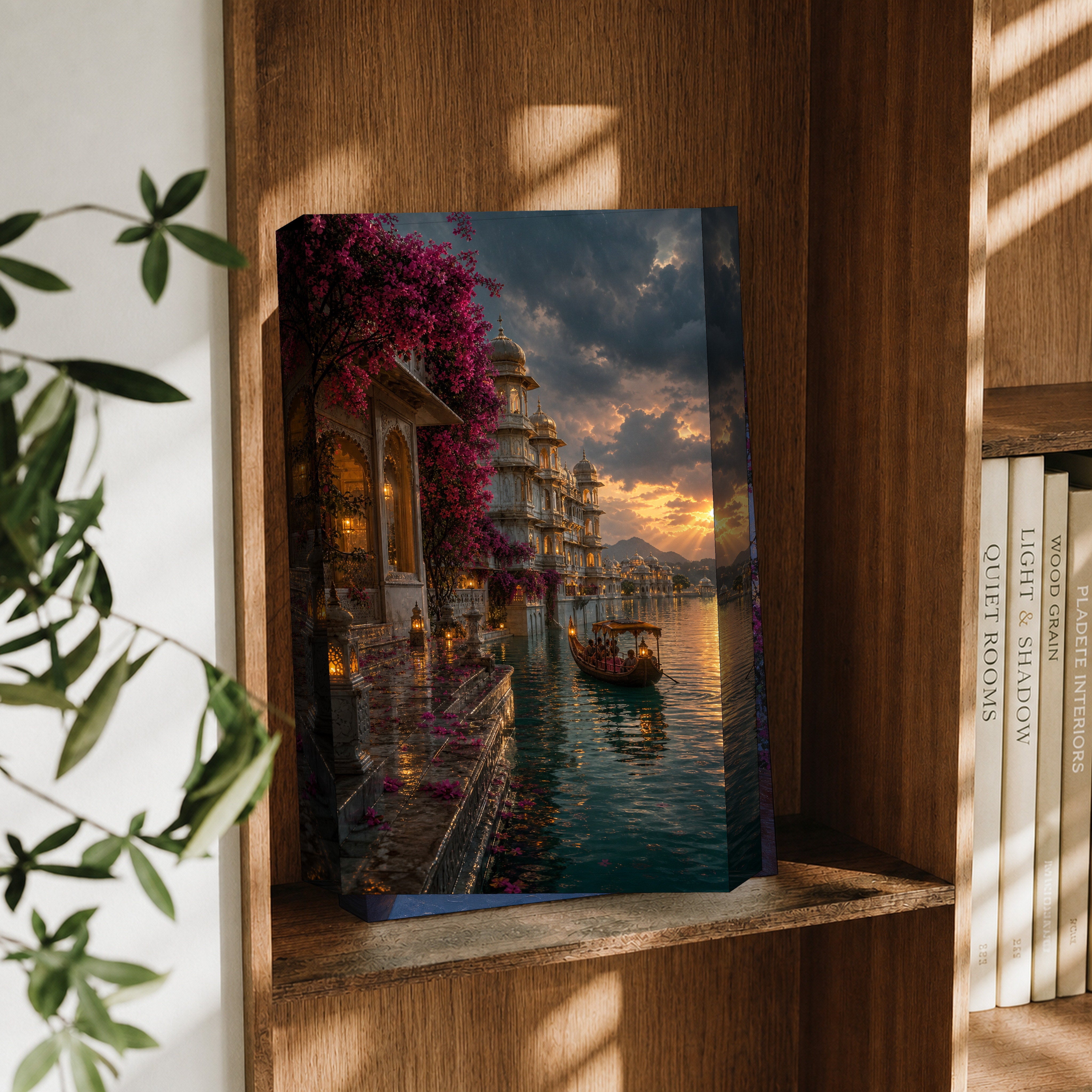 Udaipur Monsoon Evening Palace canvas wall art decor mockup by Seji Art