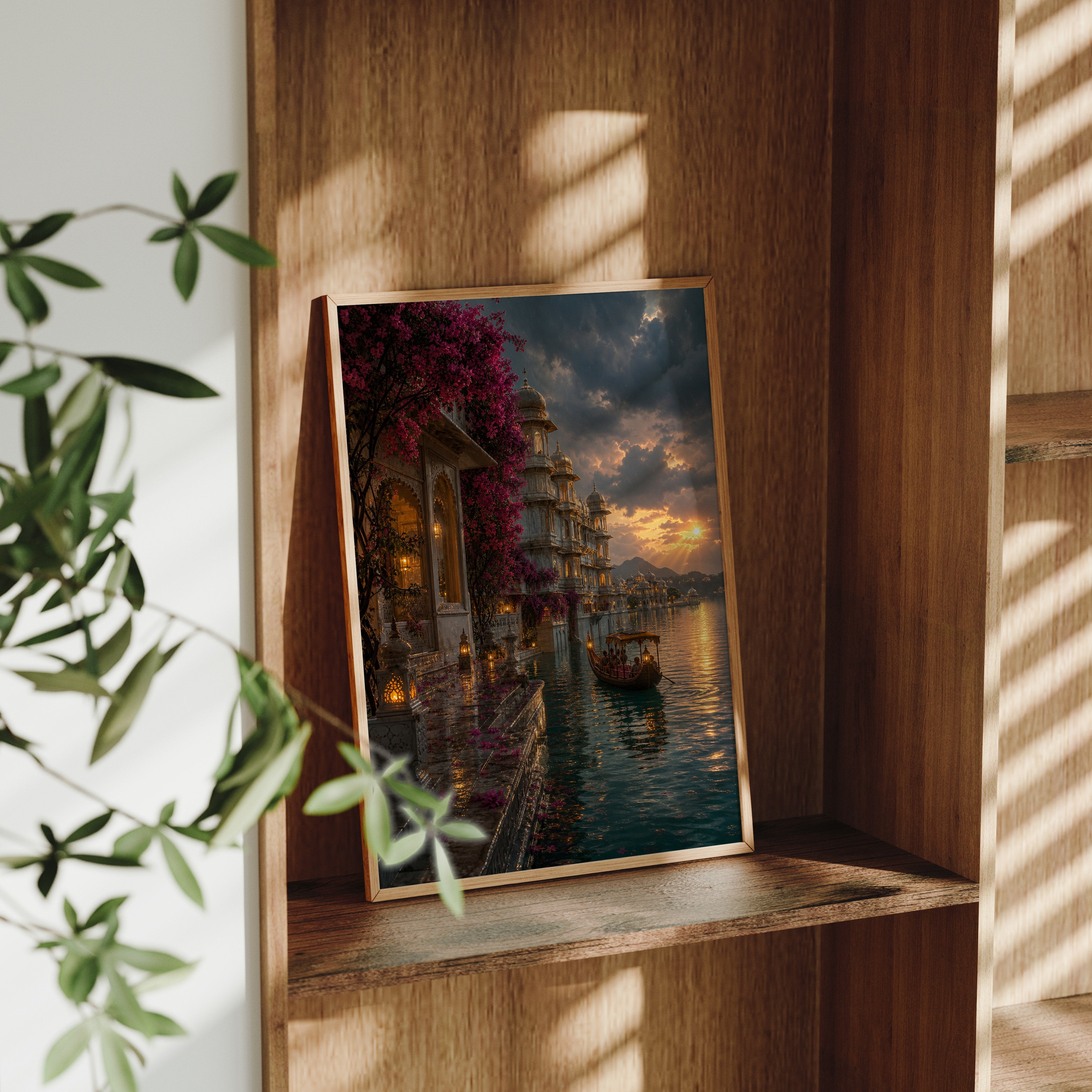 Udaipur Monsoon Evening Palace poster framed room mockup by Seji Art