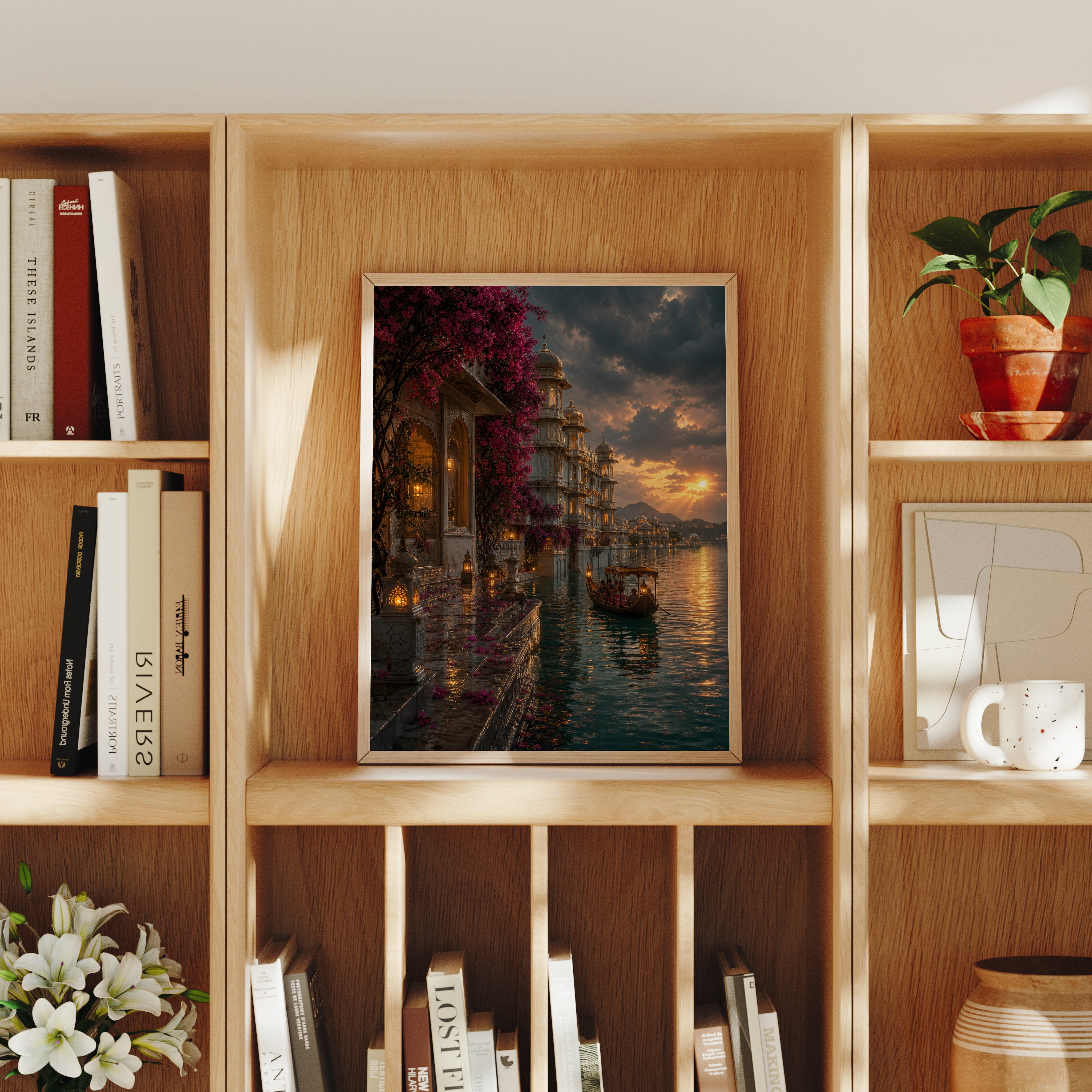 Udaipur Monsoon Evening Palace poster home decor mockup by Seji Art