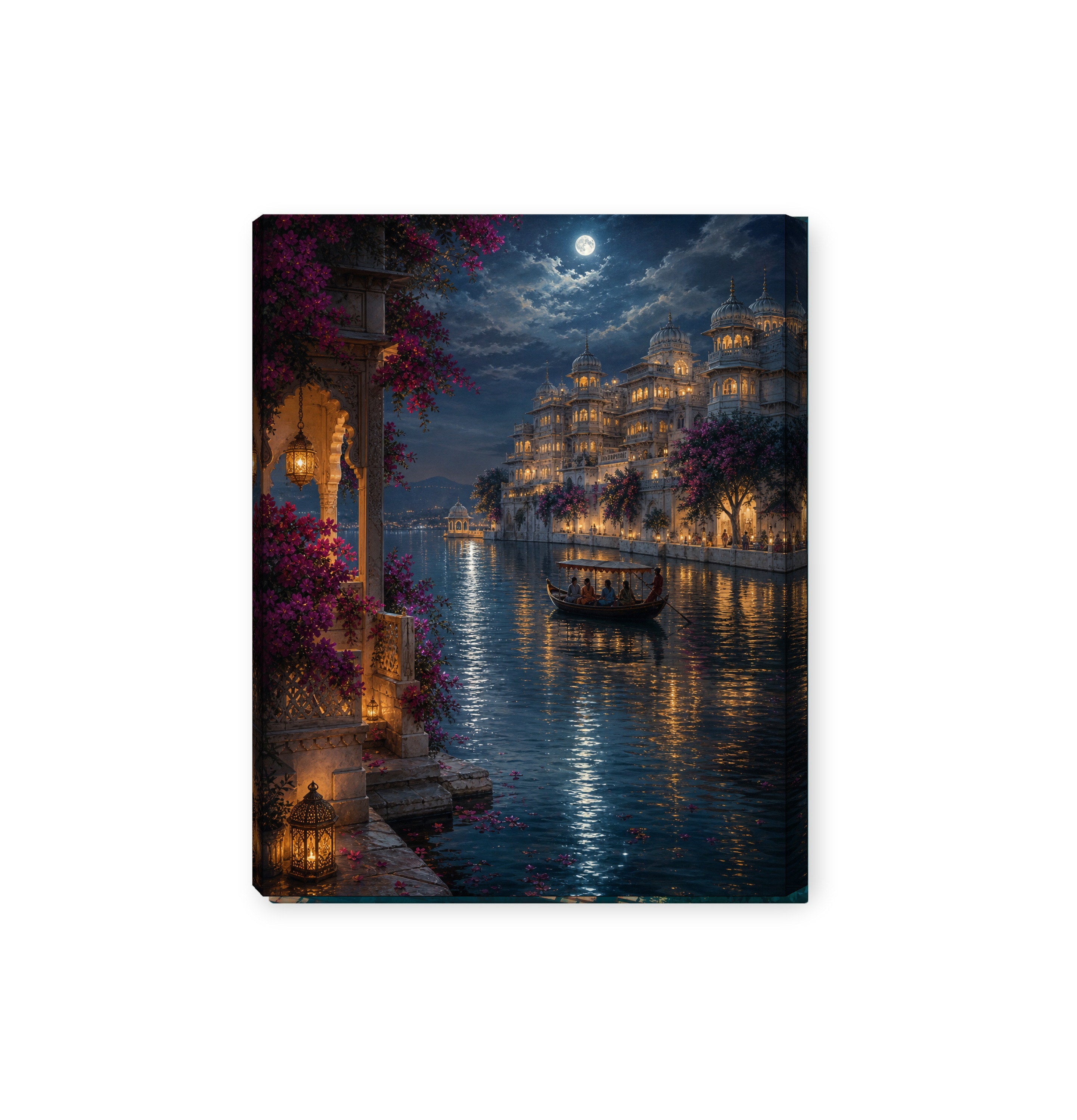 Udaipur Moonlit Lake Palace canvas wall art preview by Seji Art