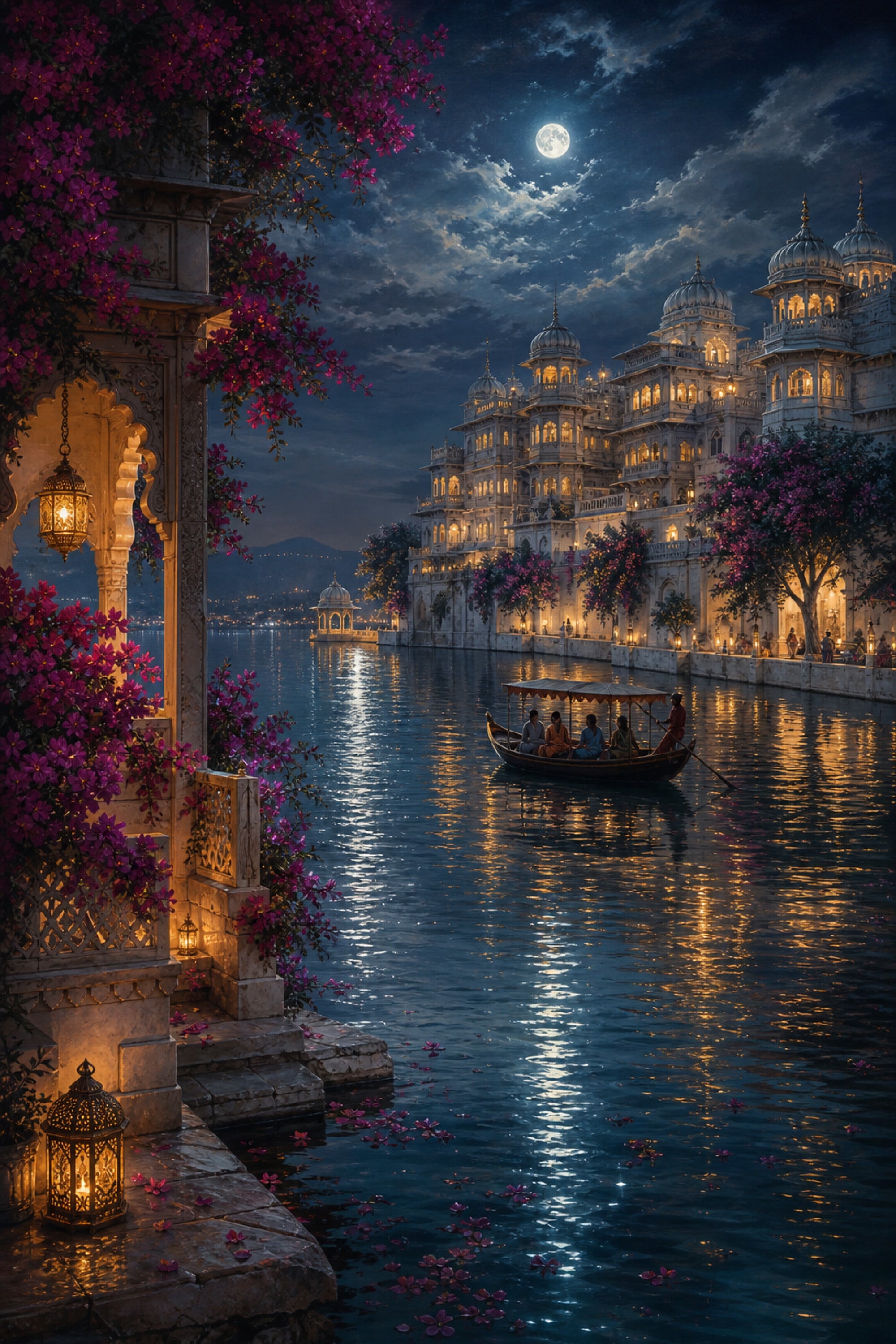 Udaipur Moonlit Lake Palace poster print preview by Seji Art
