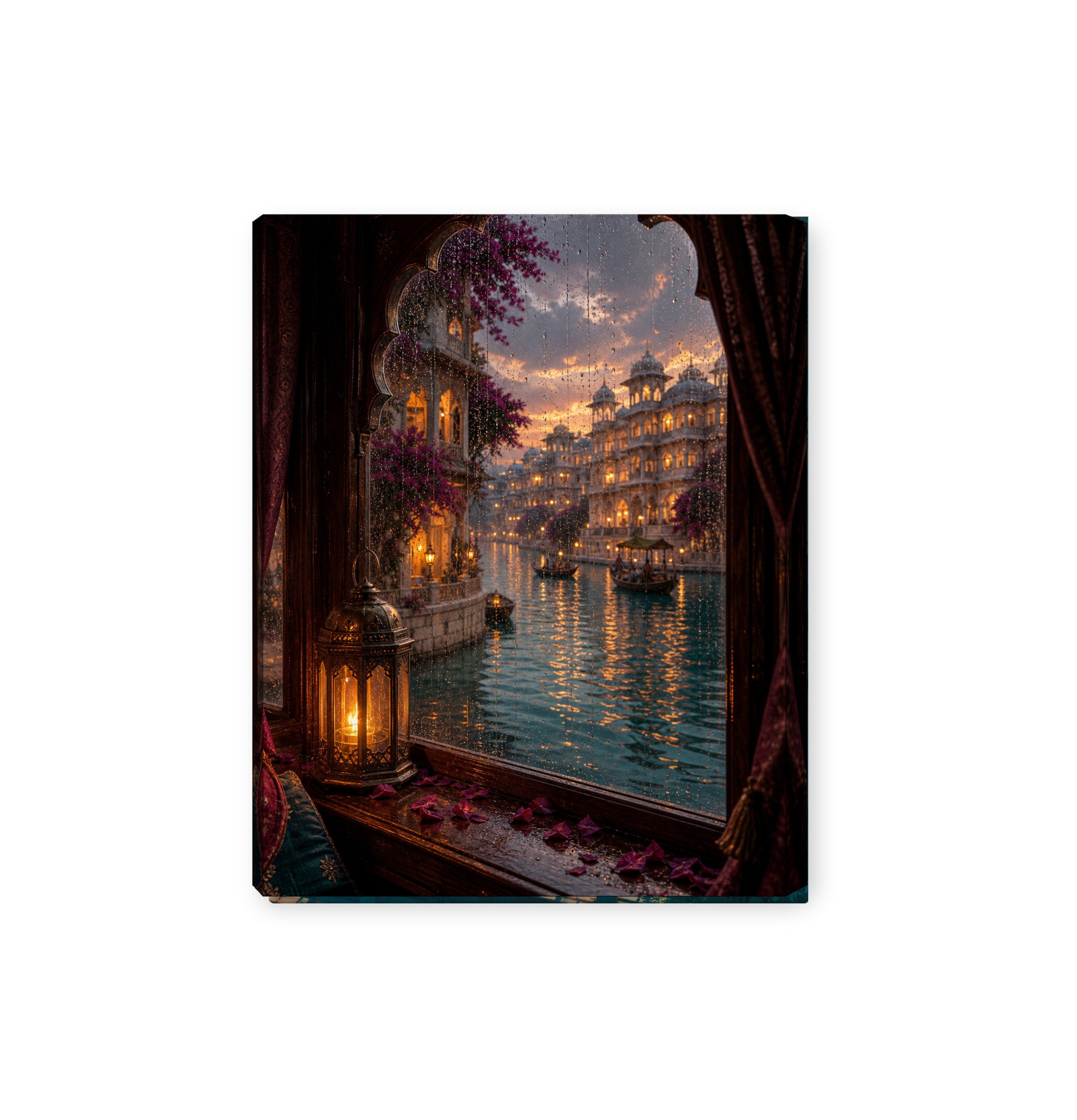 Udaipur Rain Streaked Boat Window canvas wall art preview by Seji Art