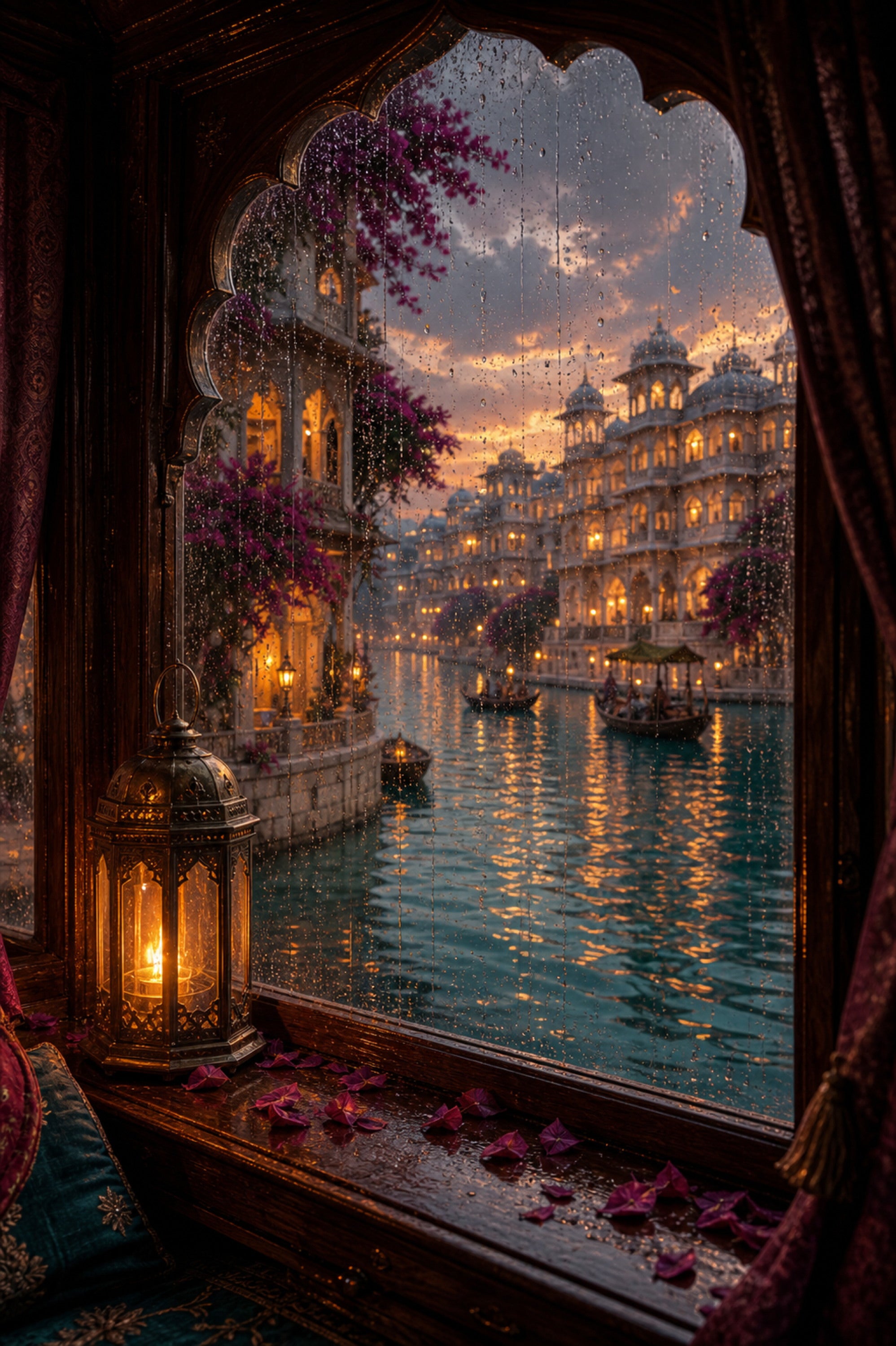 Udaipur Rain Streaked Boat Window poster print preview by Seji Art