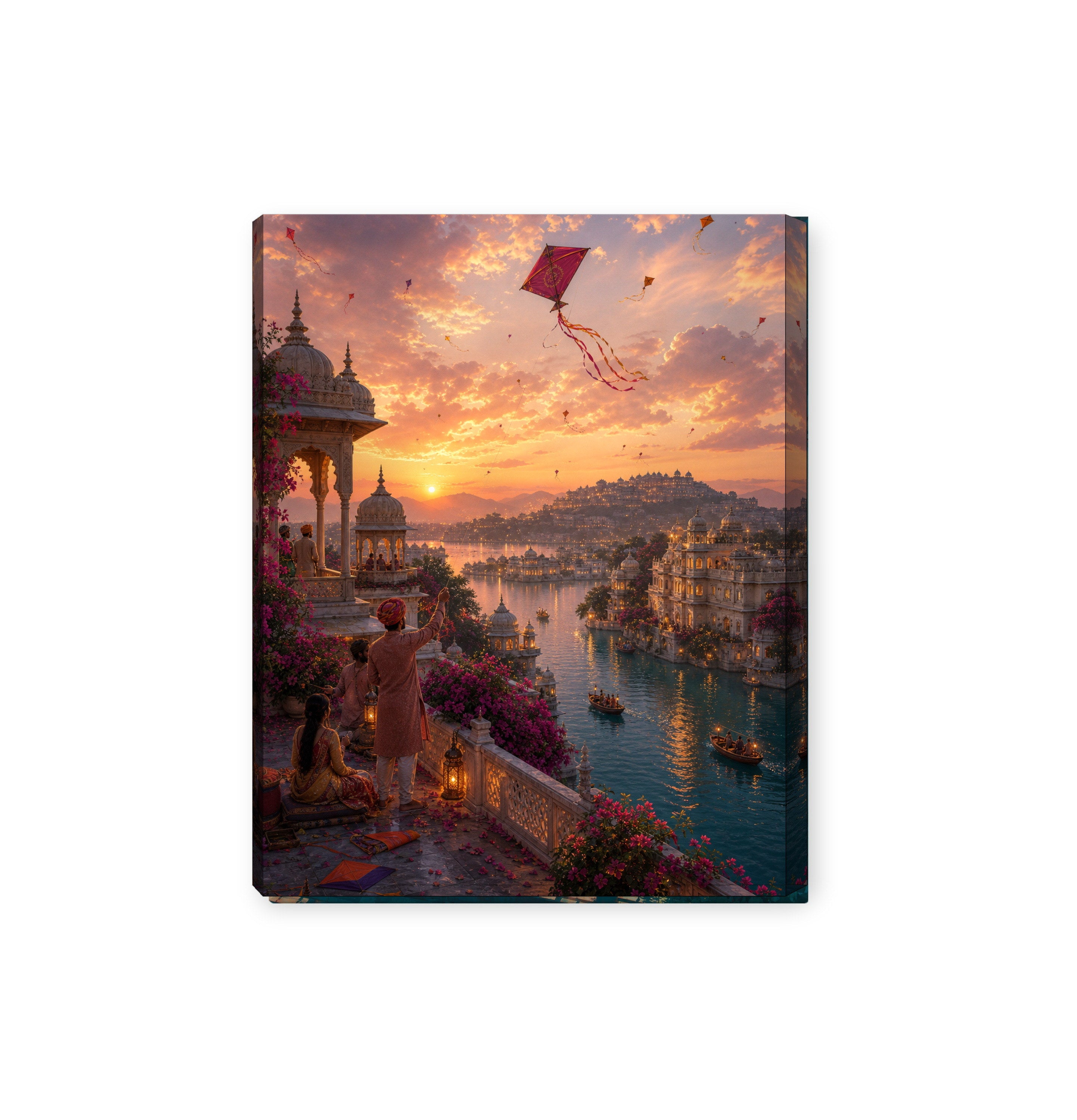 Udaipur Rooftop Kite Twilight canvas wall art preview by Seji Art
