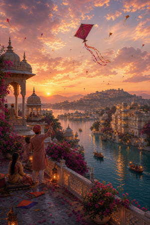 Udaipur Rooftop Kite Twilight Wall Art Print