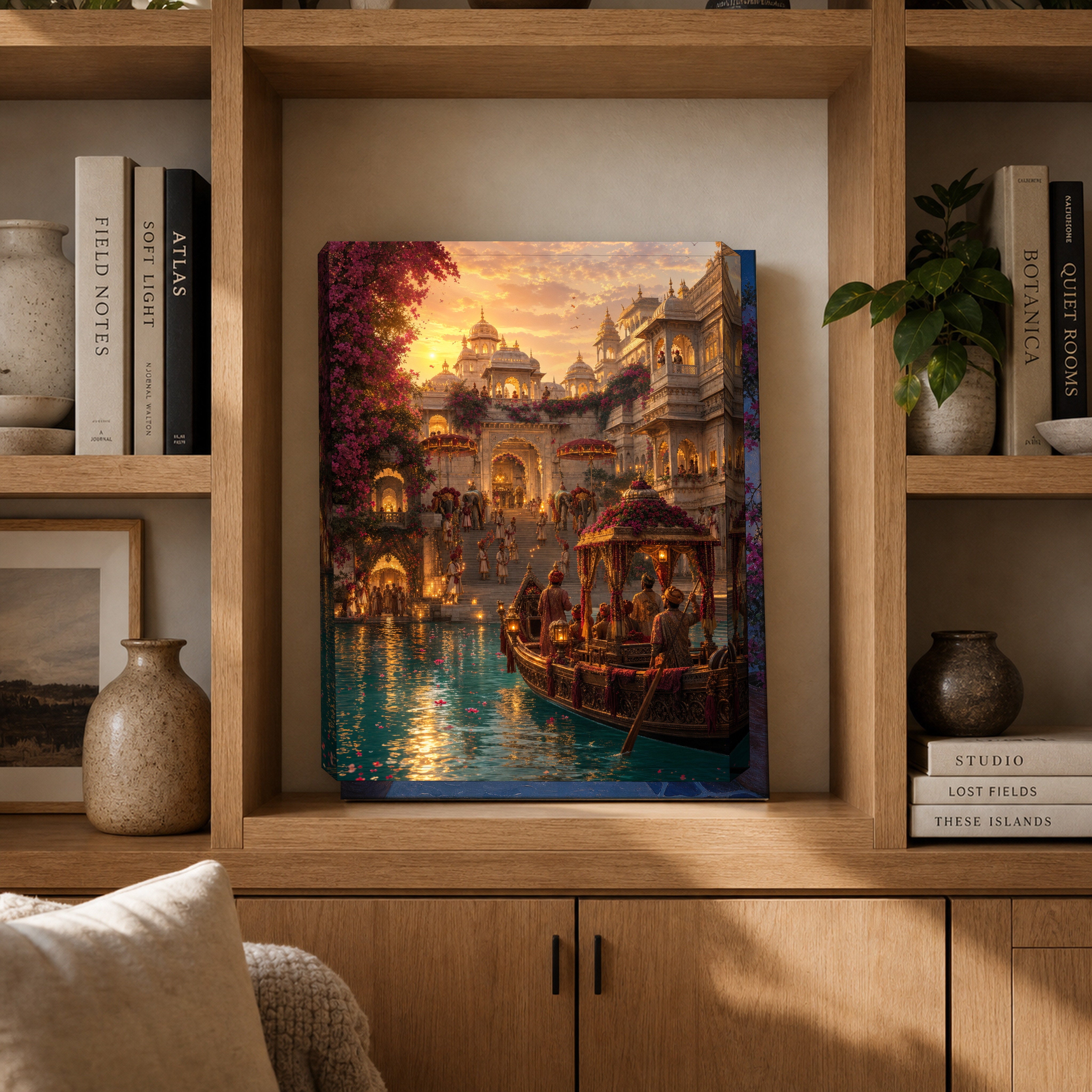 Udaipur Royal Procession Arrival canvas gallery shelf mockup by Seji Art