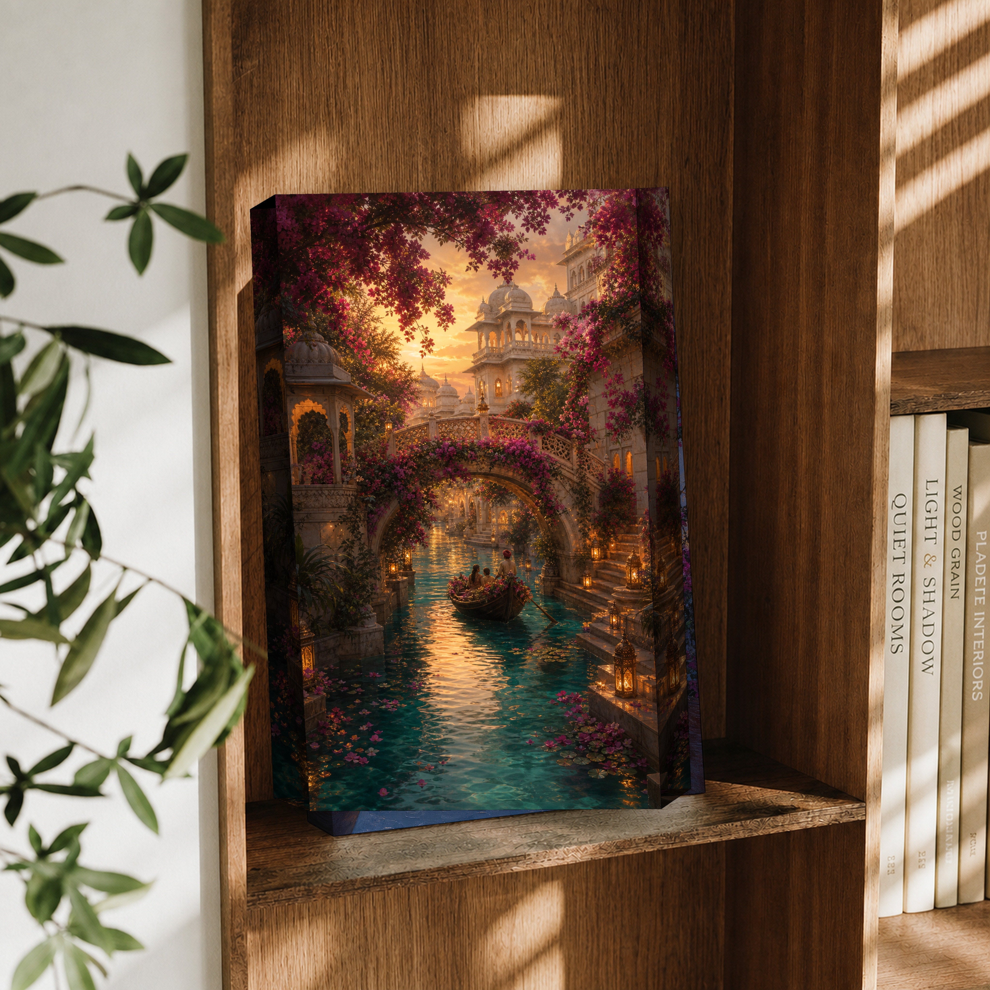 Udaipur Secret Garden Waterway canvas wall art decor mockup by Seji Art