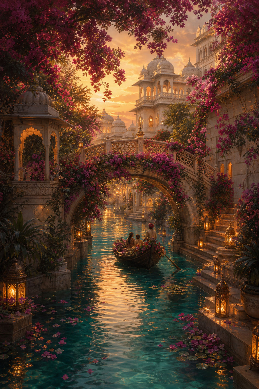 Udaipur Secret Garden Waterway poster print preview by Seji Art