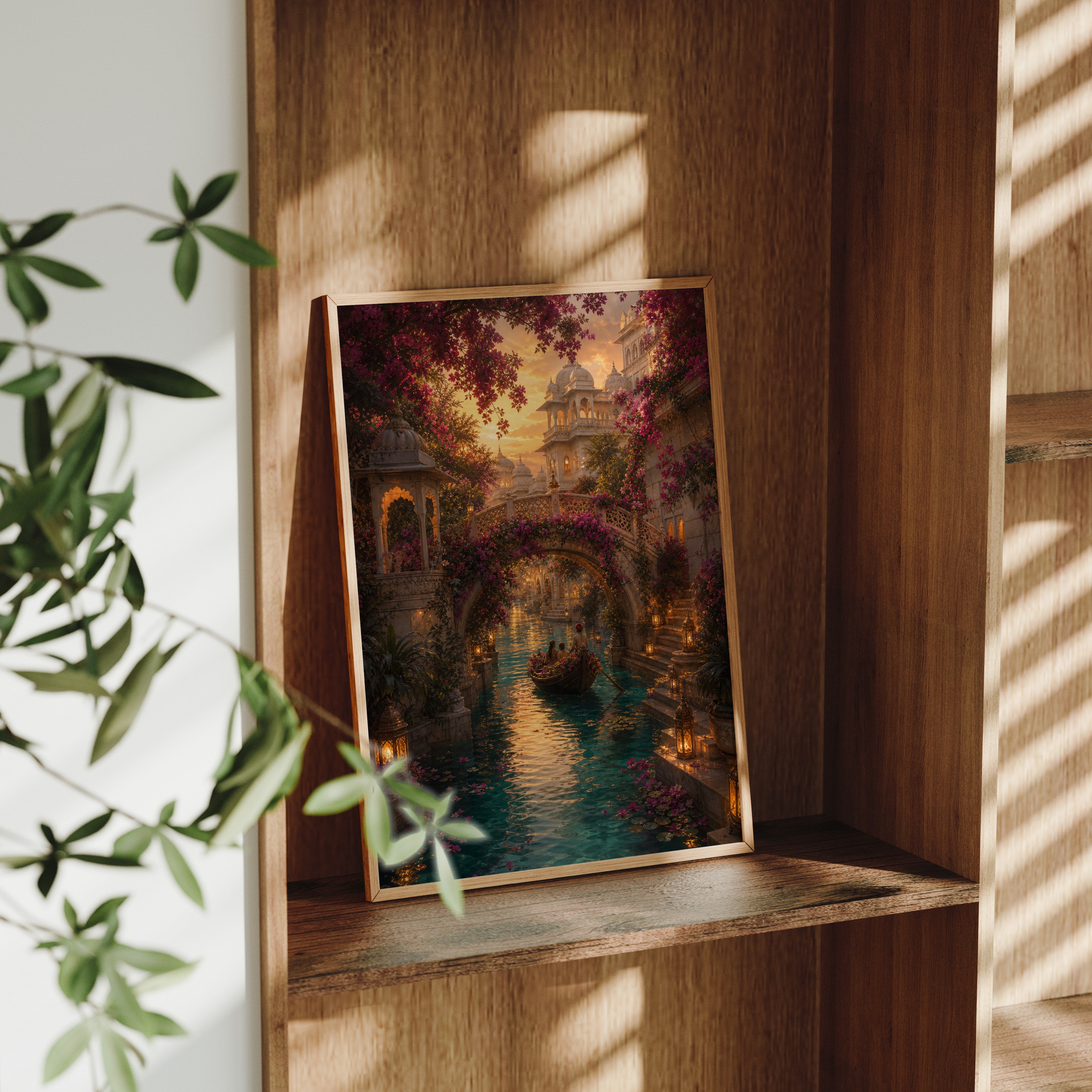 Udaipur Secret Garden Waterway poster framed room mockup by Seji Art