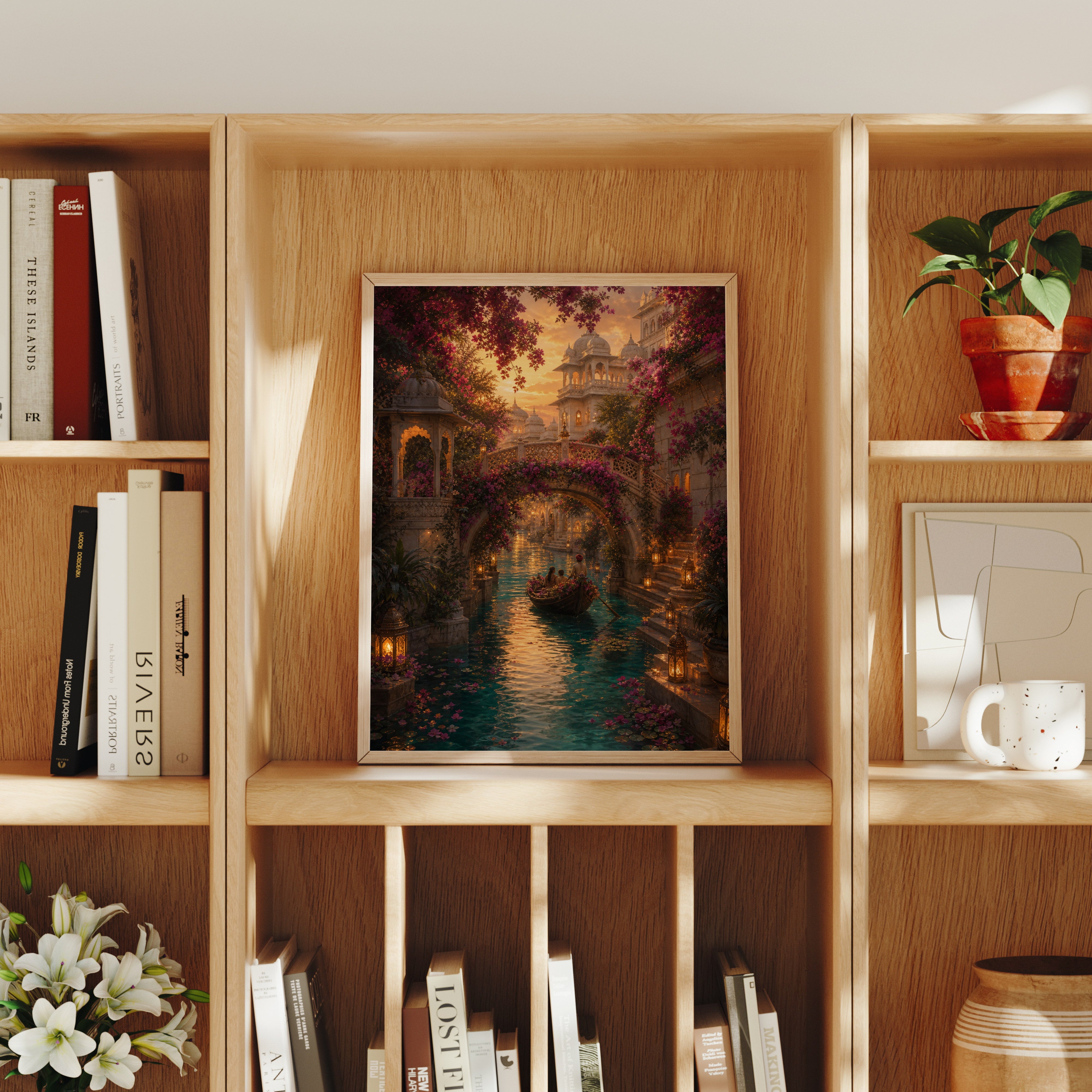 Udaipur Secret Garden Waterway poster home decor mockup by Seji Art
