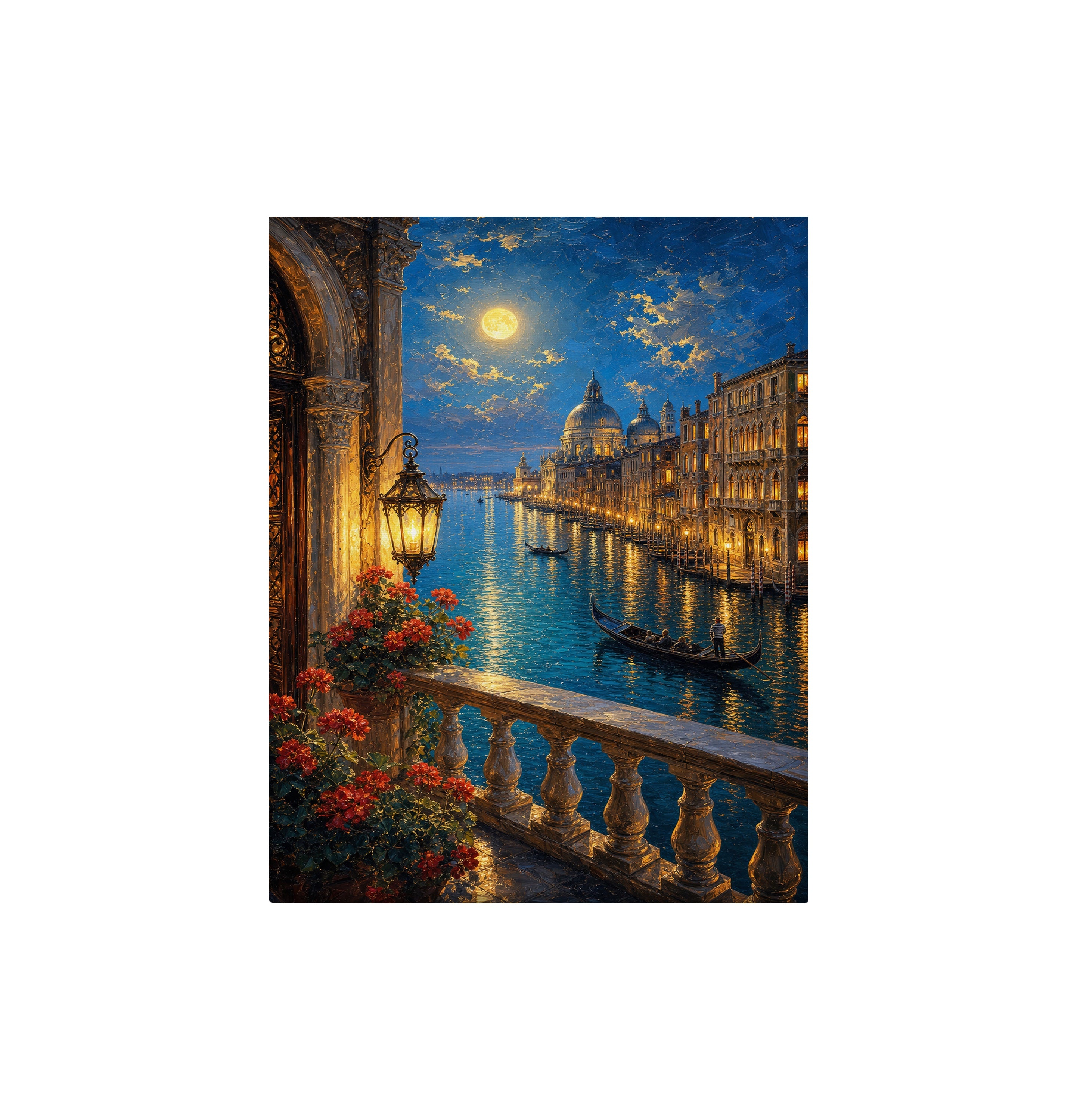 Venice Balcony Canal Moonlight canvas wall art preview by Seji Art