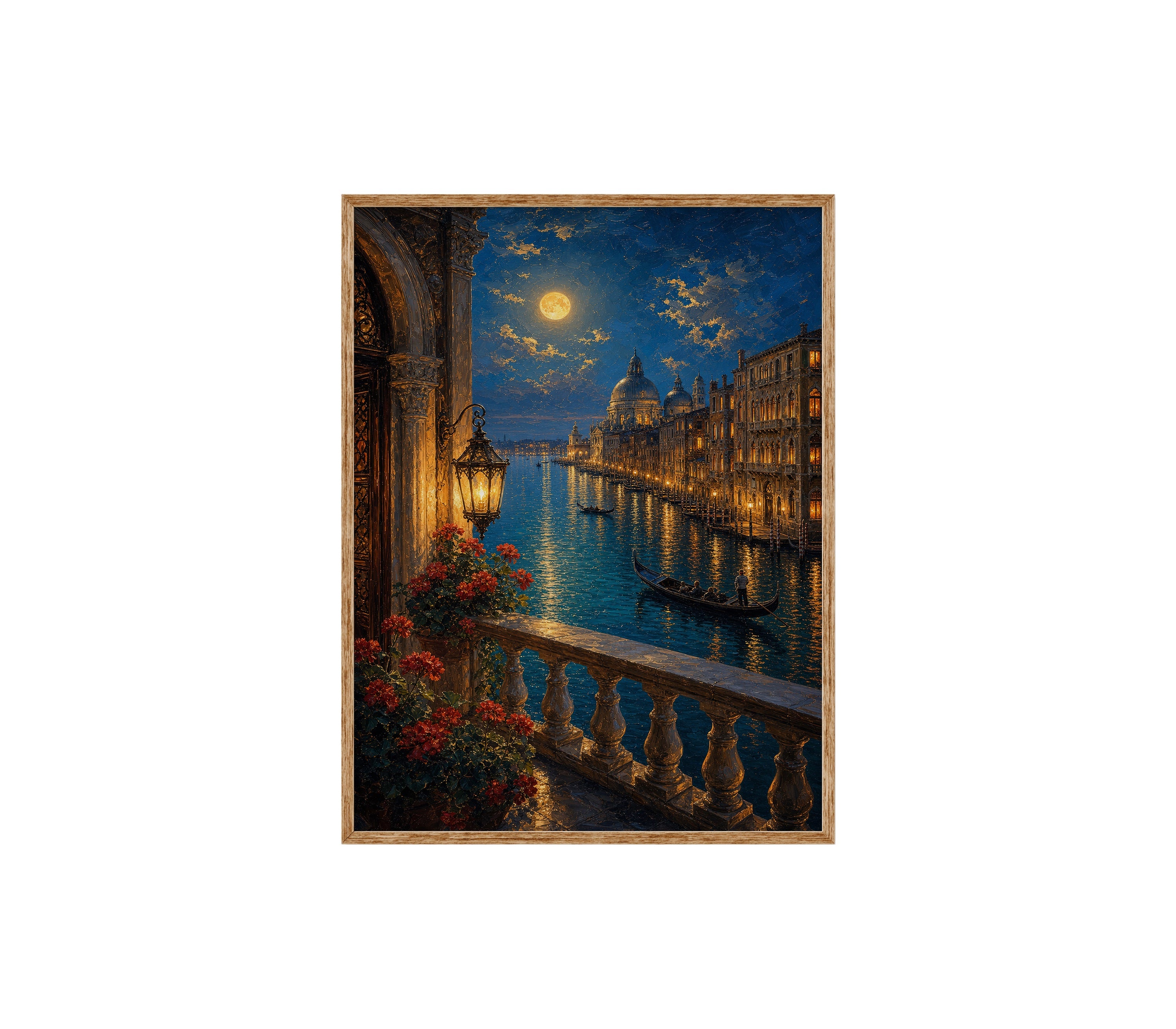 Venice Balcony Canal Moonlight poster print preview by Seji Art