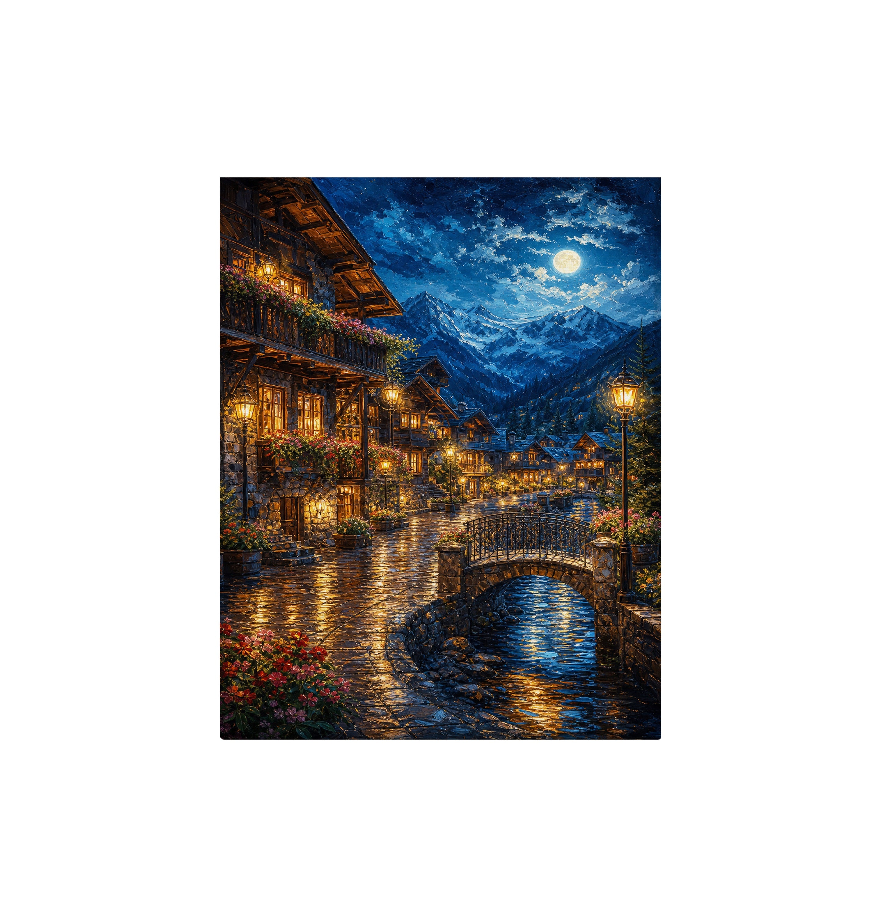 Venice Moonlit Canal Bridge canvas wall art preview by Seji Art
