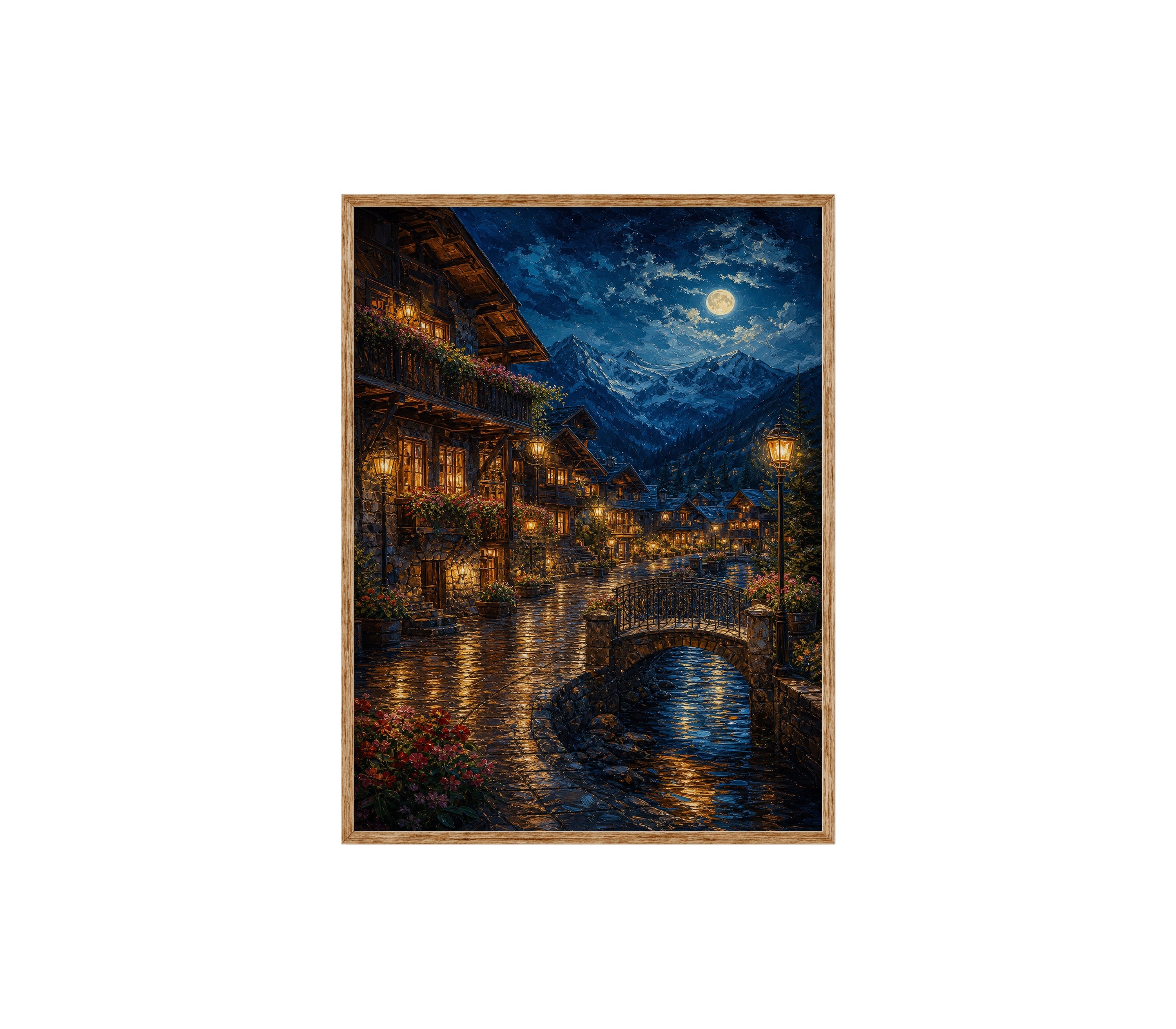 Venice Moonlit Canal Bridge poster print preview by Seji Art