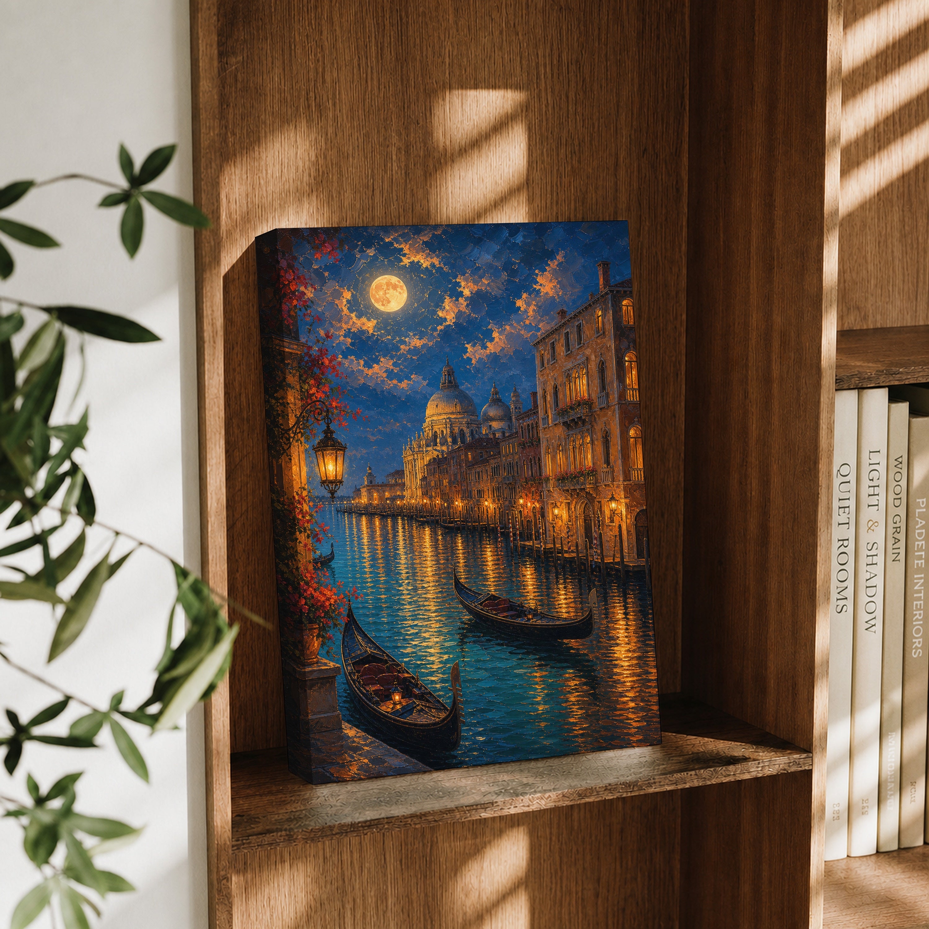 Venice Moonlit Canal Dome canvas wall art decor mockup by Seji Art
