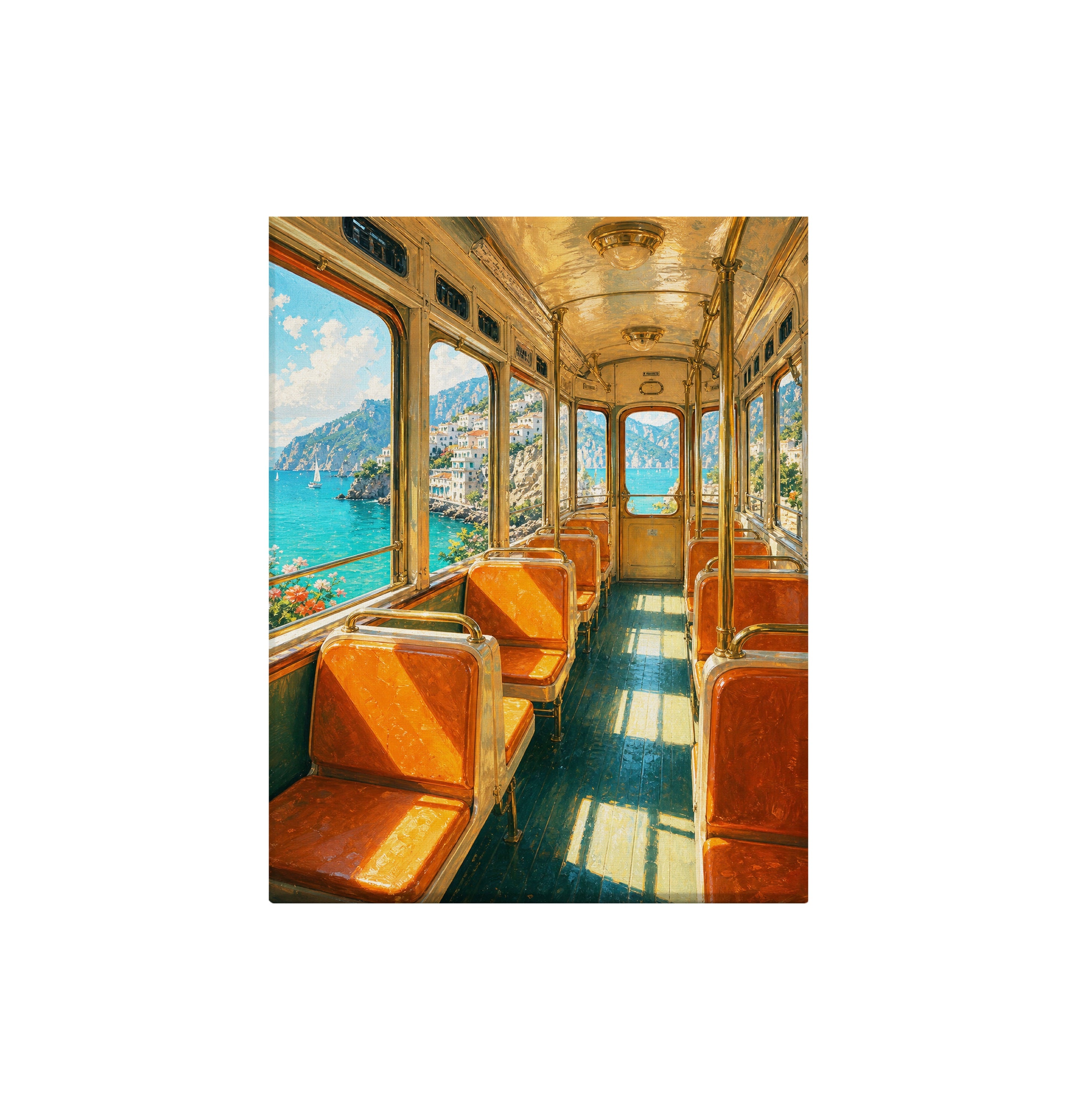 Vintage Coastal Train Car canvas wall art preview by Seji Art