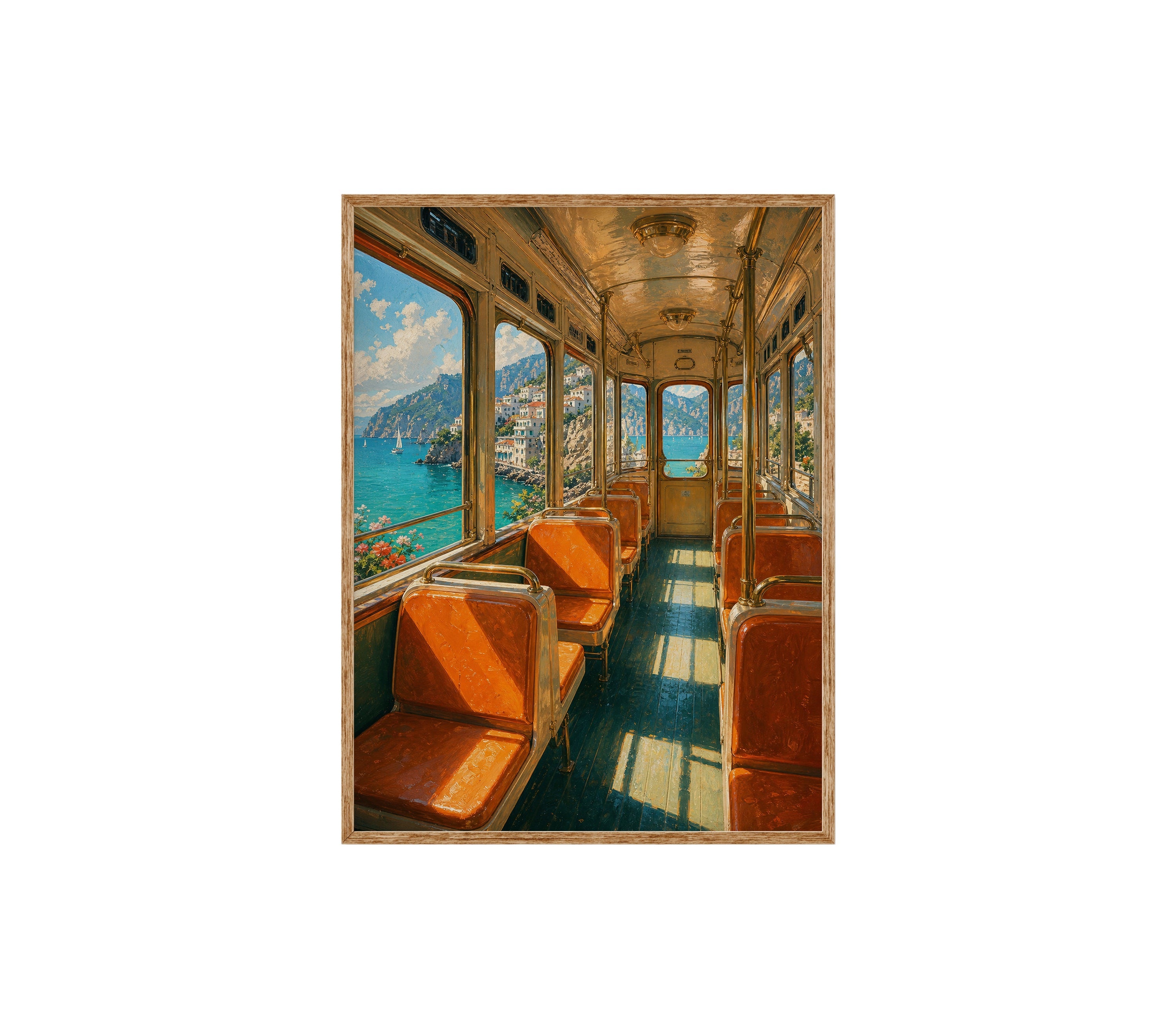 Vintage Coastal Train Car poster print preview by Seji Art