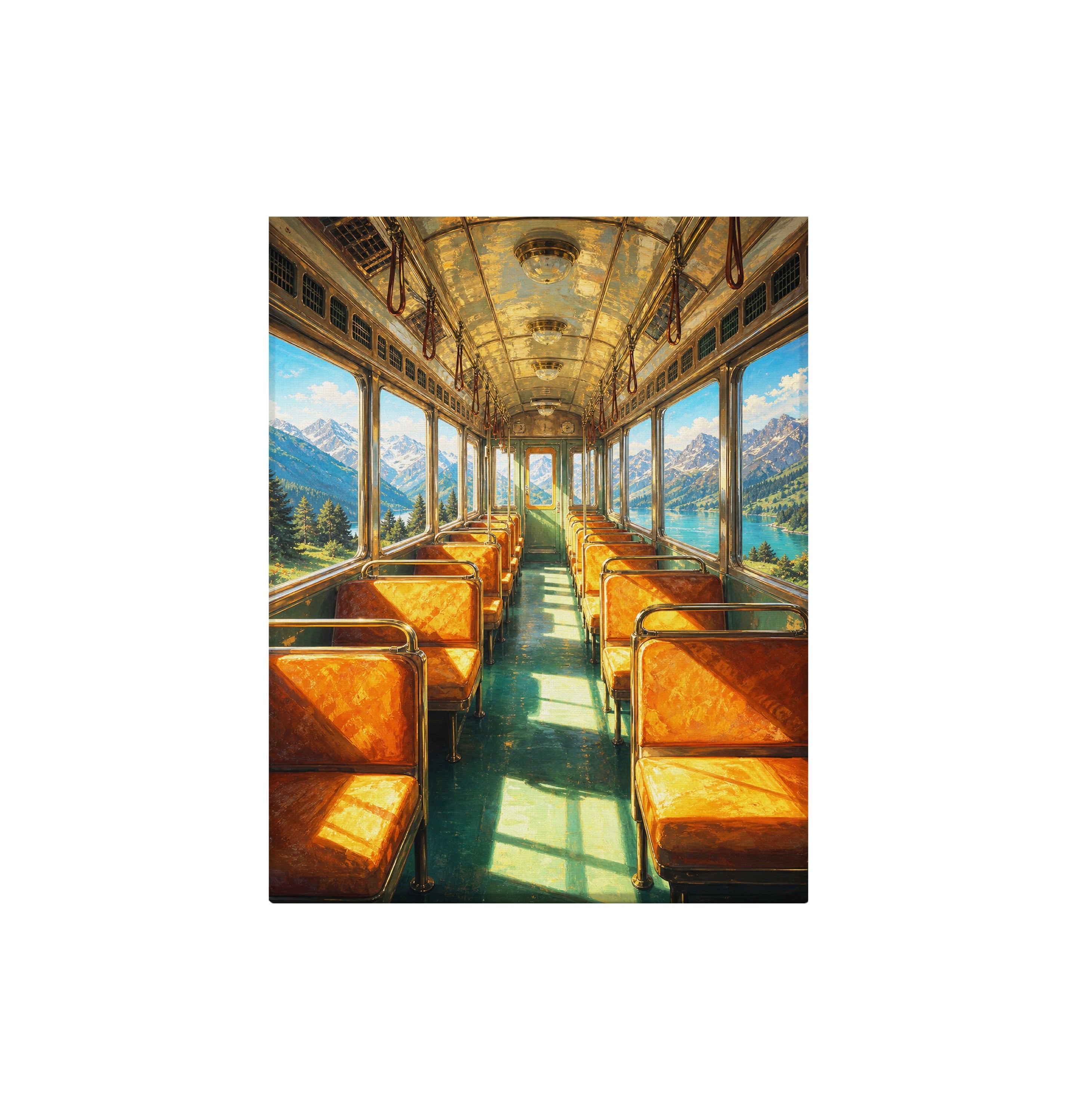 Vintage Dining Train Ocean View canvas wall art preview by Seji Art
