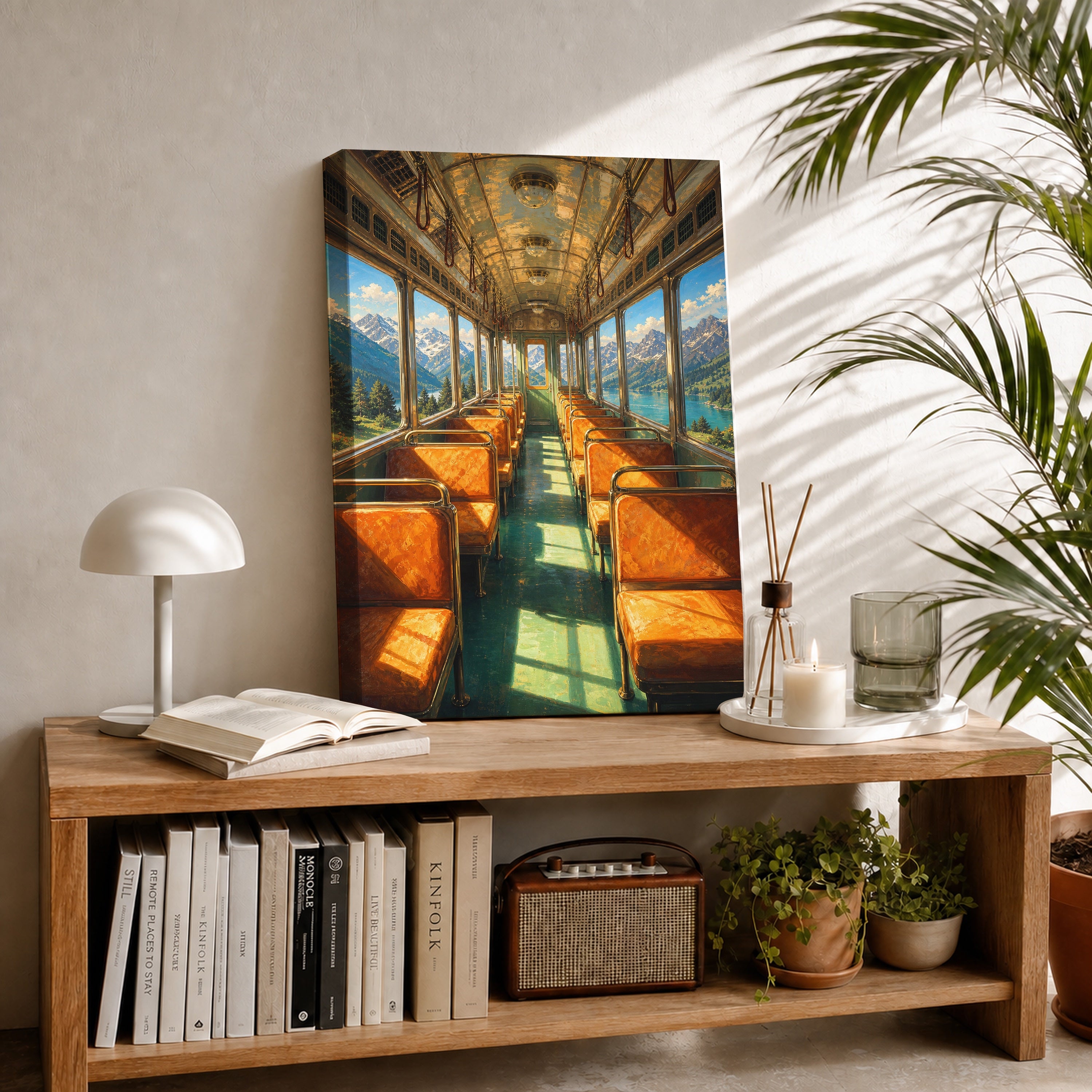 Vintage Dining Train Ocean View canvas room mockup by Seji Art