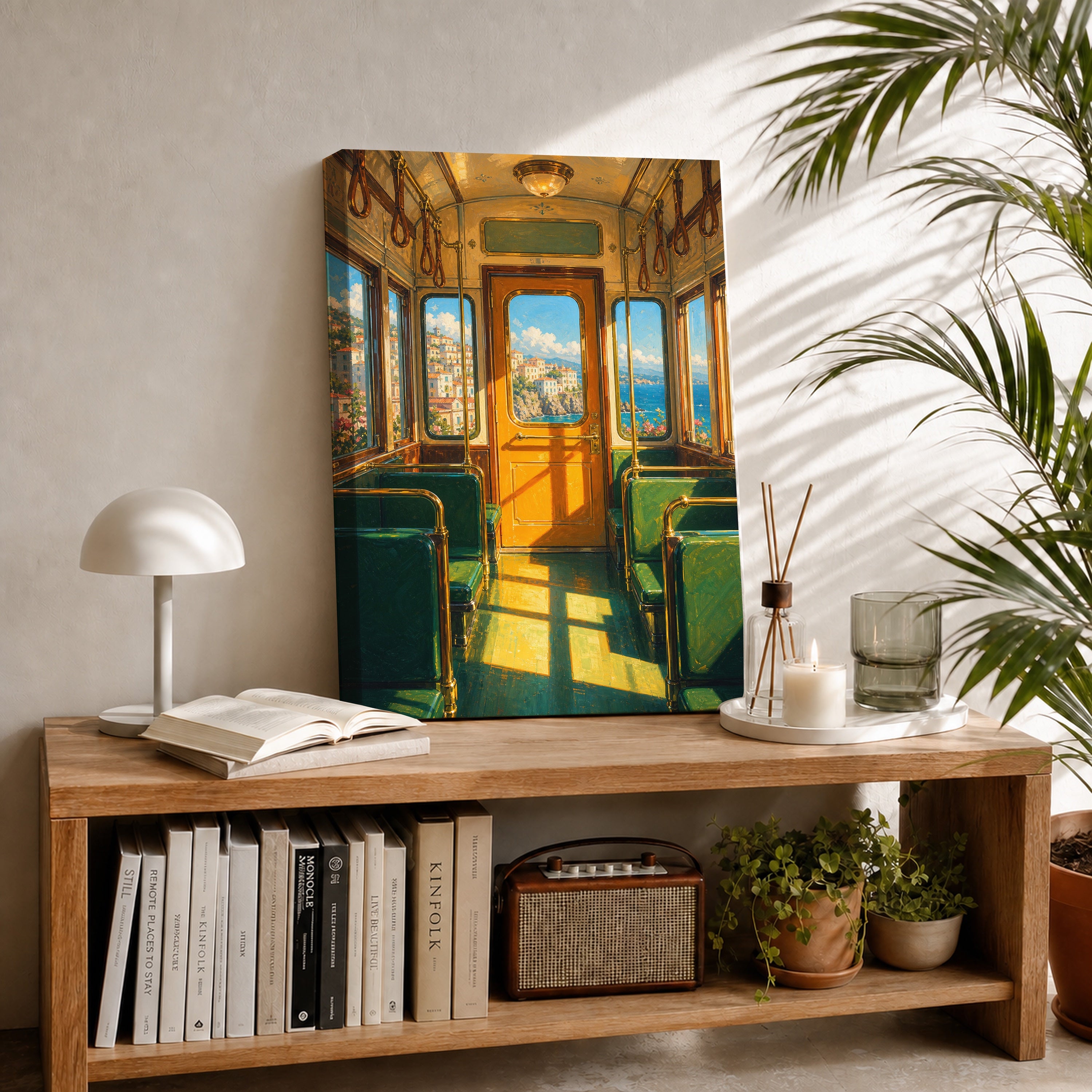 Vintage Green Train Interior canvas room mockup by Seji Art
