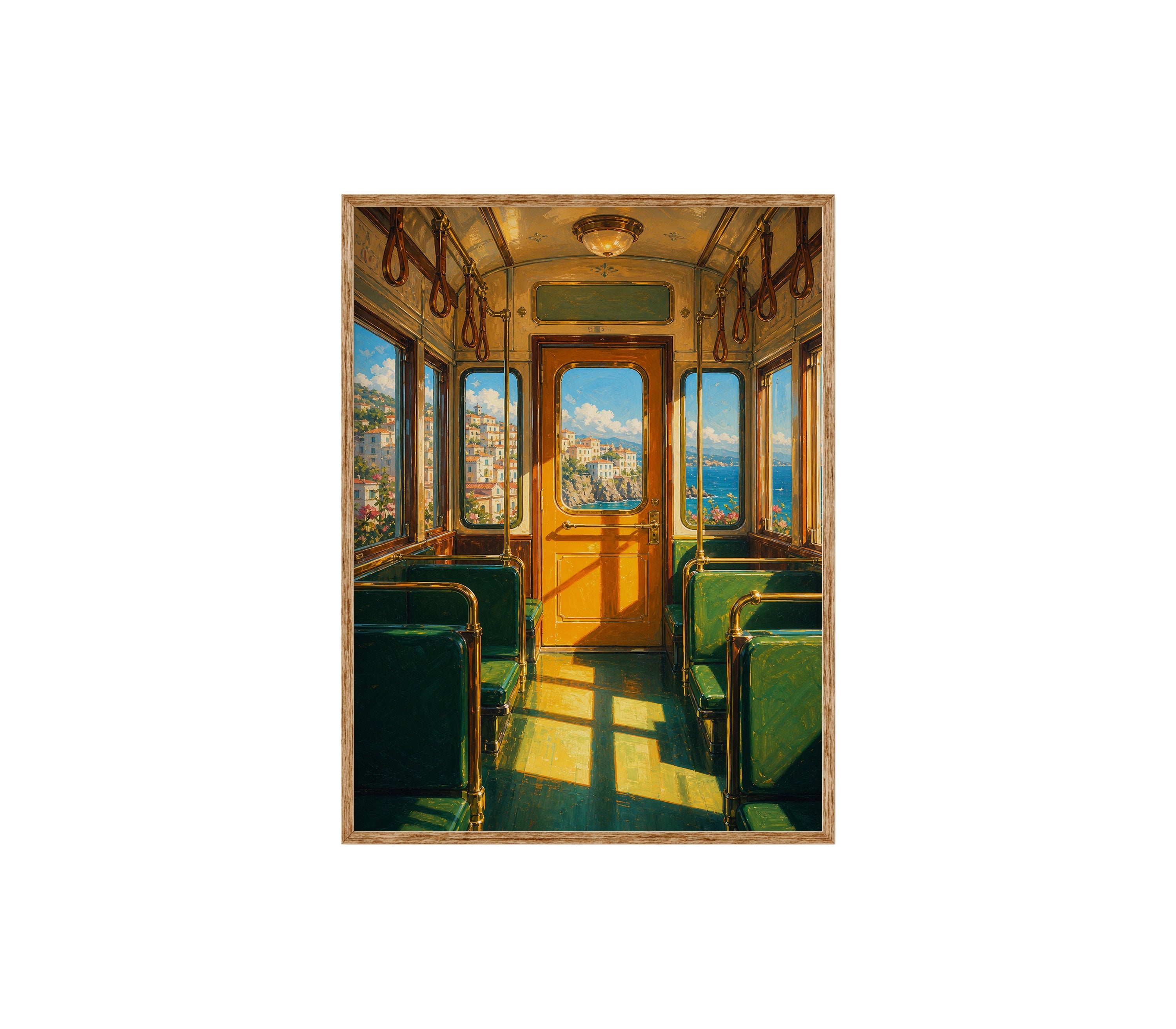 Vintage Green Train Interior poster print preview by Seji Art