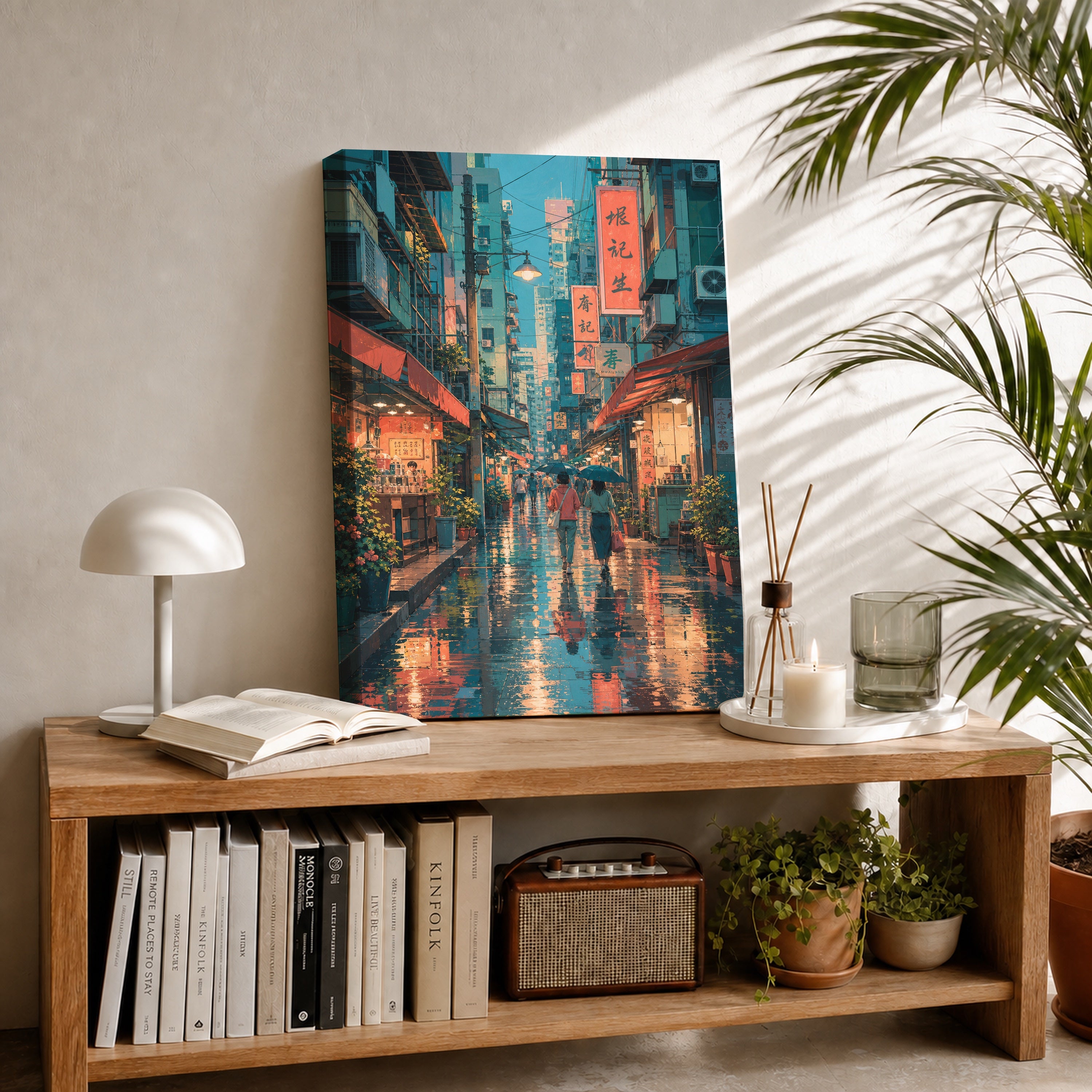 Wan Chai Hong Kong Rain Alley canvas room mockup by Seji Art