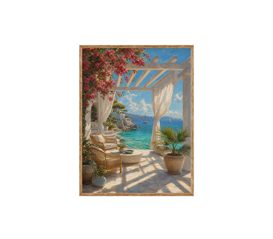 White Pergola Sea Terrace poster print preview by Seji Art