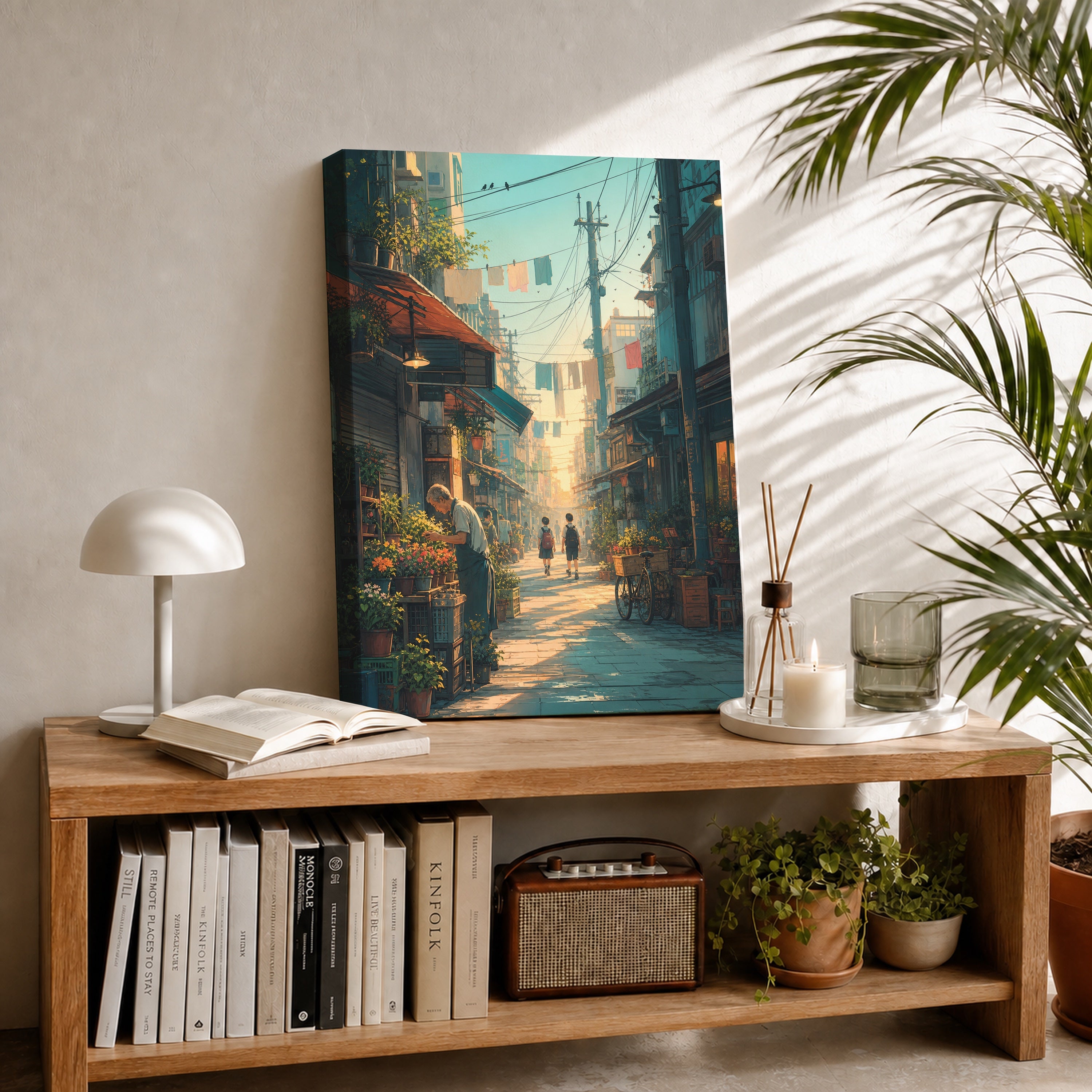 Yanaka Tokyo Morning Alley canvas room mockup by Seji Art