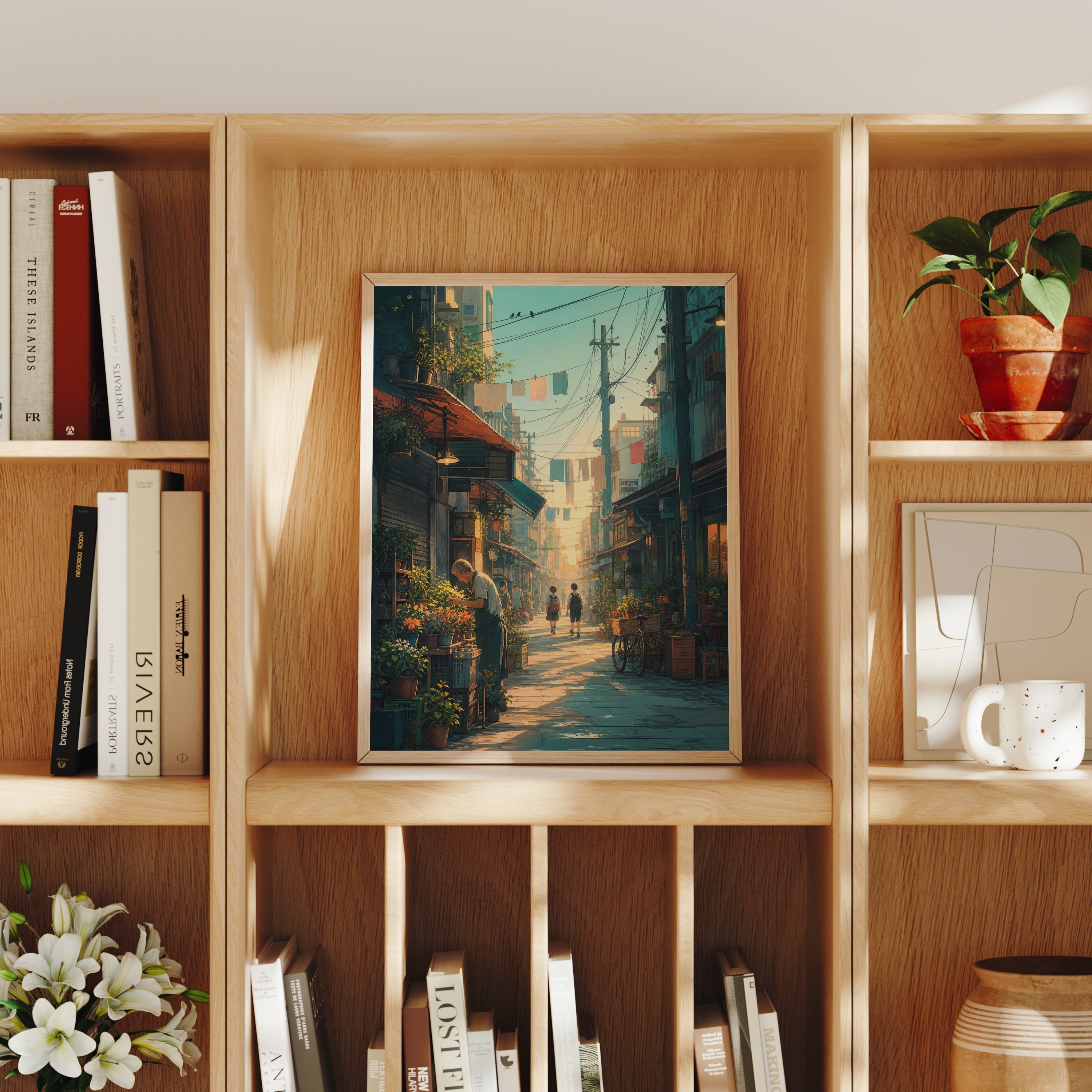 Yanaka Tokyo Morning Alley poster home decor mockup by Seji Art