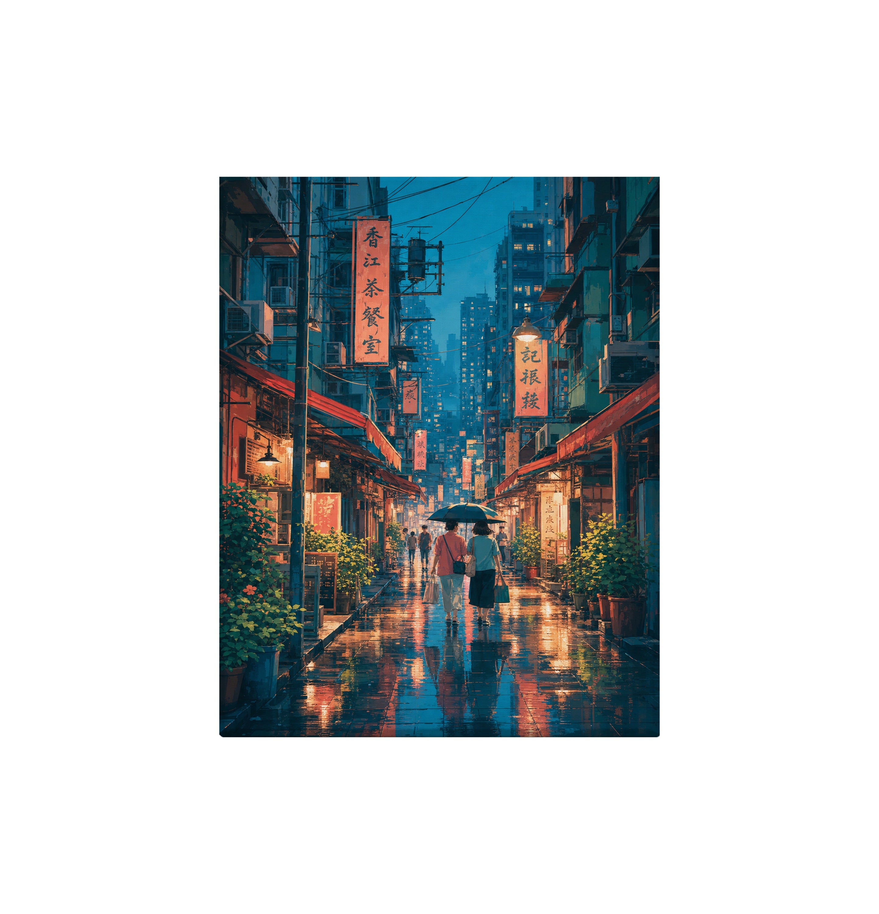 Yau Ma Tei Hong Kong Blue Hour Alley canvas wall art preview by Seji Art