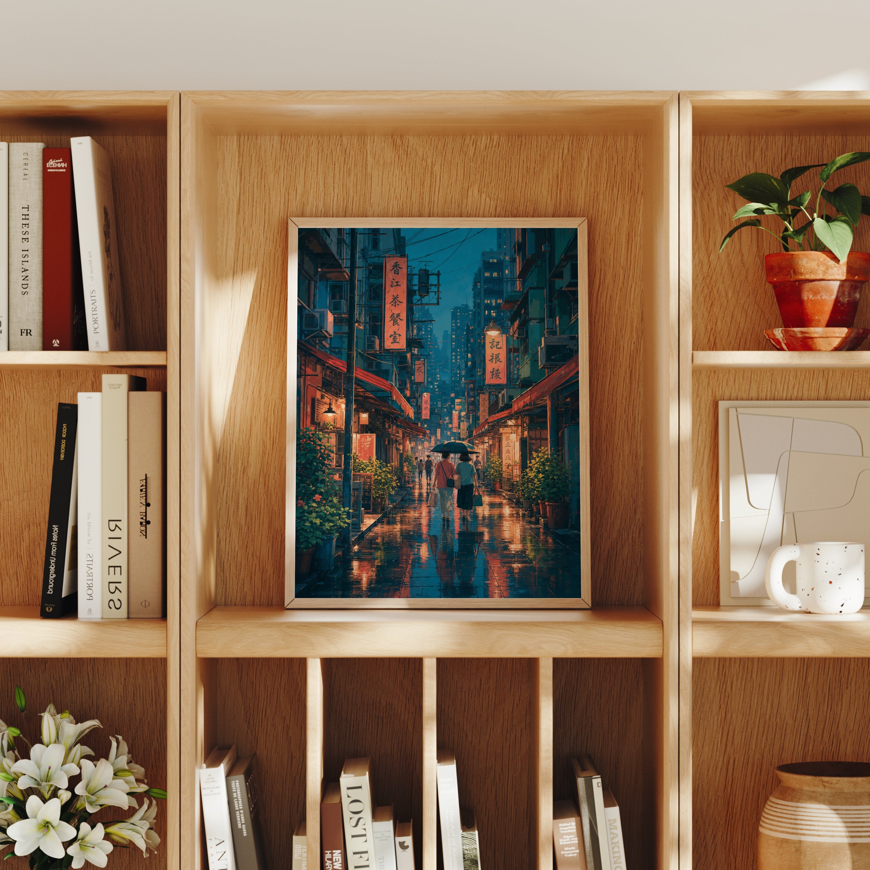 Yau Ma Tei Hong Kong Blue Hour Alley poster home decor mockup by Seji Art