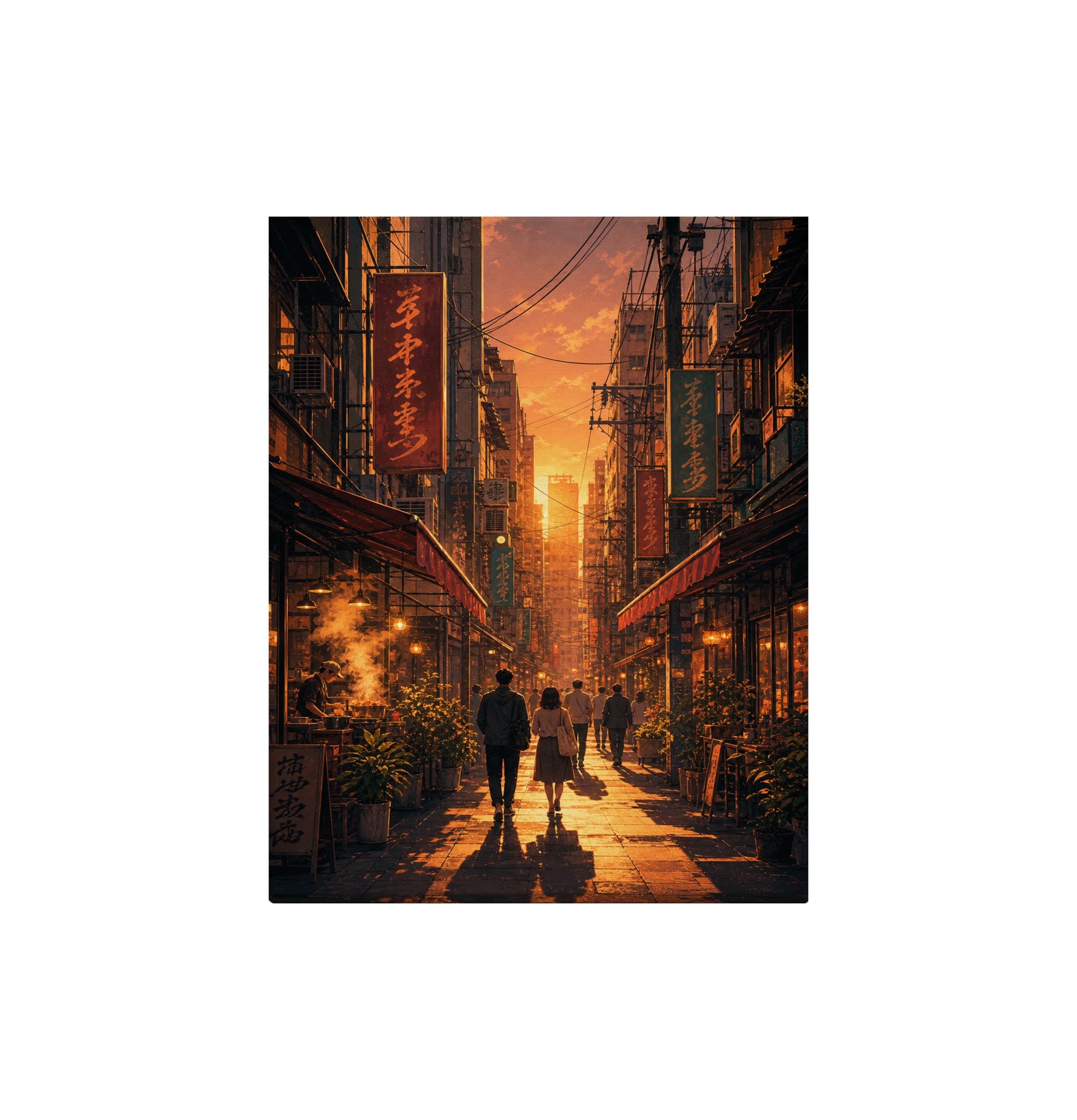 Yau Ma Tei Sunset Market Street canvas wall art preview by Seji Art