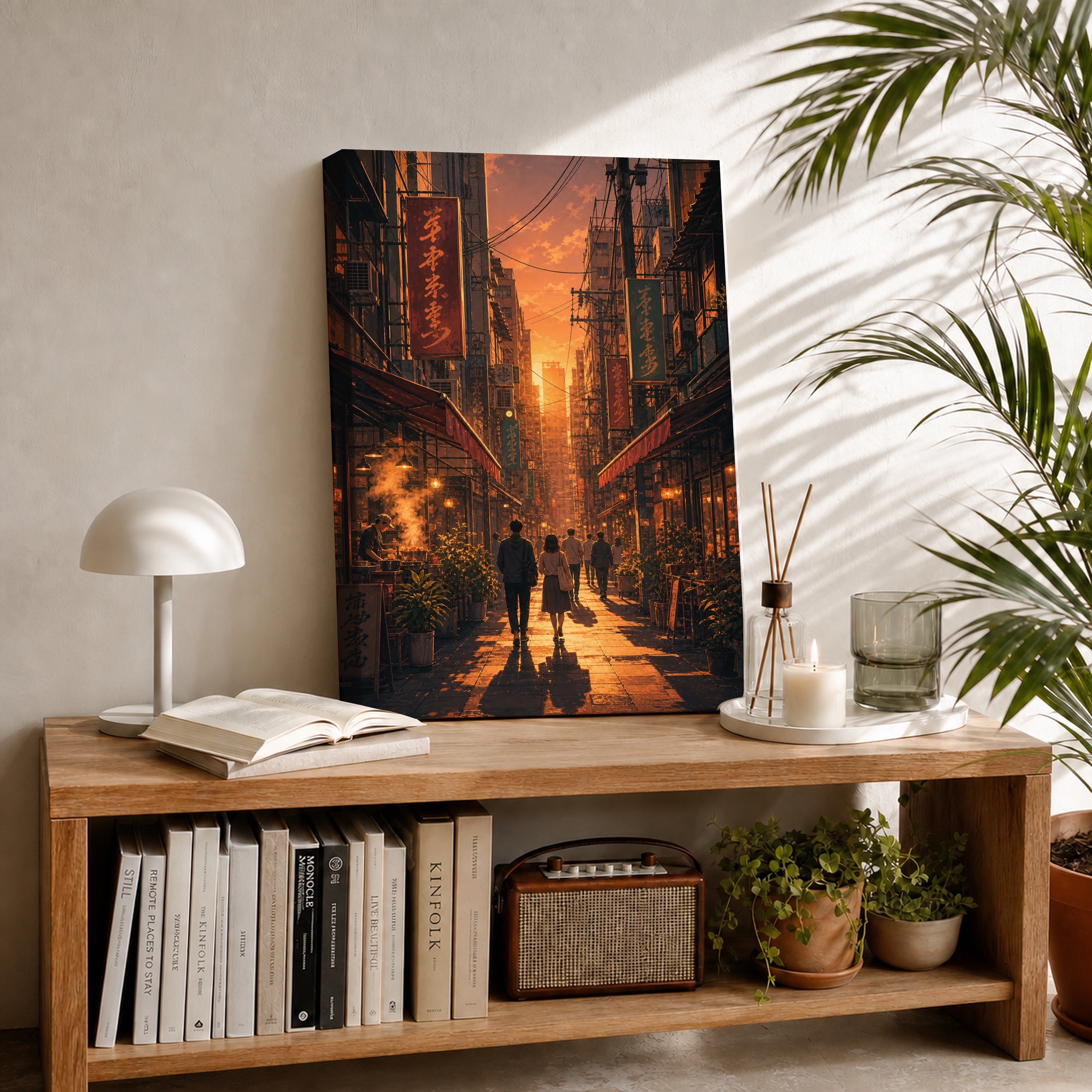 Yau Ma Tei Sunset Market Street canvas room mockup by Seji Art